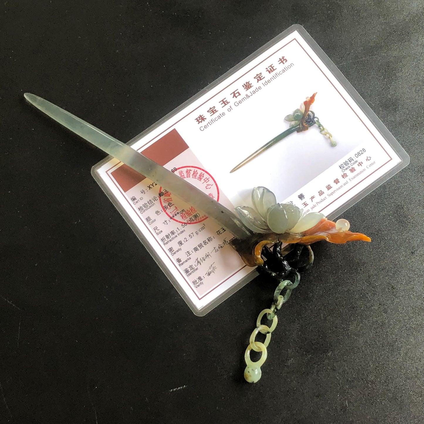 Certified Natural Xiu Jade Serpentine Hand Carved 4 Coloured Lotus Flower Hair Pin with Dangle | Ice Grey Brown Black Green Jade Hair Stick Gift for her gray jade carving brown jade black jade green jade hand engraved lotus hair stick natural untreated jade with certificate japanese hair pins korean hair stick hanfu har fork vintage hair comb bridal hair clip wedding headpiece antique hair pins