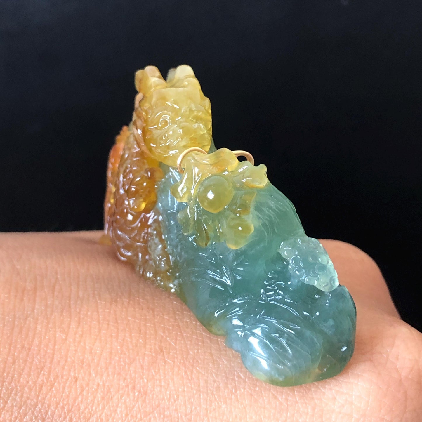 Xiu Jade Serpentine Golden Fire Dragon Pendant Adjustable Necklace | Natural Greenish Blue Yellow Jade Hand-Carved Charm | Power & Wealth charm yellow jade carving green jade pendant necklace blue jade dragon carving hand engraved jade charm hand carved dragon charm mountains carving natural untreated jade golden dragon fire dragon antique jade pendant chinese vintage jade charm adjustable necklace choker gift for her