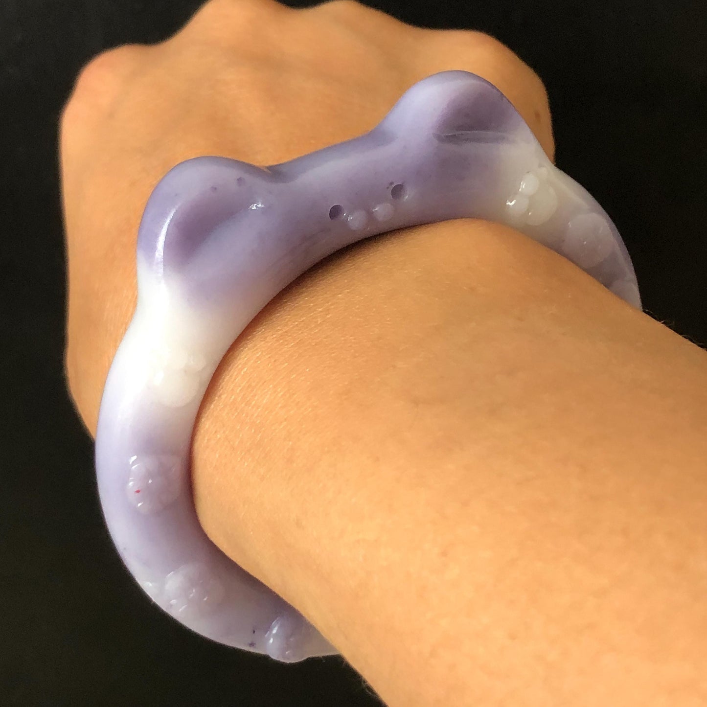Customized Size 50-60mm! Natural SheTaiCui Jade (Quartzite) Hand Carved Cat Kitten Bangle | Purple and White Jade Bracelet | Cat Lover Gift personalized bangle custom made bracelet hand engraved jade bangle tailor made jade bangle custom size bangle big size bangle small size bangle jade carving purple jade white jade kitten bangle cat bracelet gift for cat lover gift for her real untreated jade