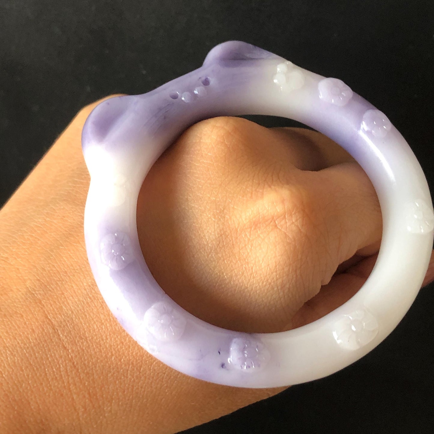 Customized Size 50-60mm! Natural SheTaiCui Jade (Quartzite) Hand Carved Cat Kitten Bangle | Purple and White Jade Bracelet | Cat Lover Gift personalized bangle custom made bracelet hand engraved jade bangle tailor made jade bangle custom size bangle big size bangle small size bangle jade carving purple jade white jade kitten bangle cat bracelet gift for cat lover gift for her real untreated jade