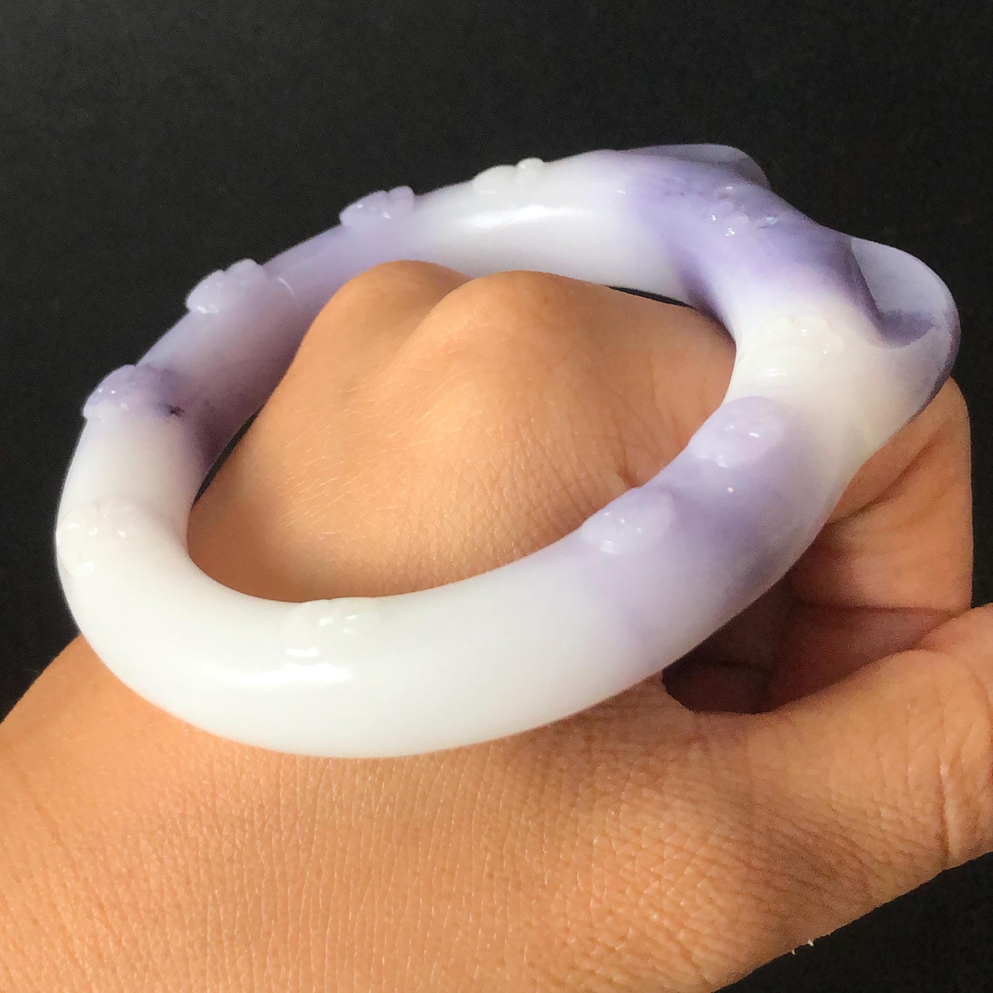 Customized Size 50-60mm! Natural SheTaiCui Jade (Quartzite) Hand Carved Cat Kitten Bangle | Purple and White Jade Bracelet | Cat Lover Gift personalized bangle custom made bracelet hand engraved jade bangle tailor made jade bangle custom size bangle big size bangle small size bangle jade carving purple jade white jade kitten bangle cat bracelet gift for cat lover gift for her real untreated jade
