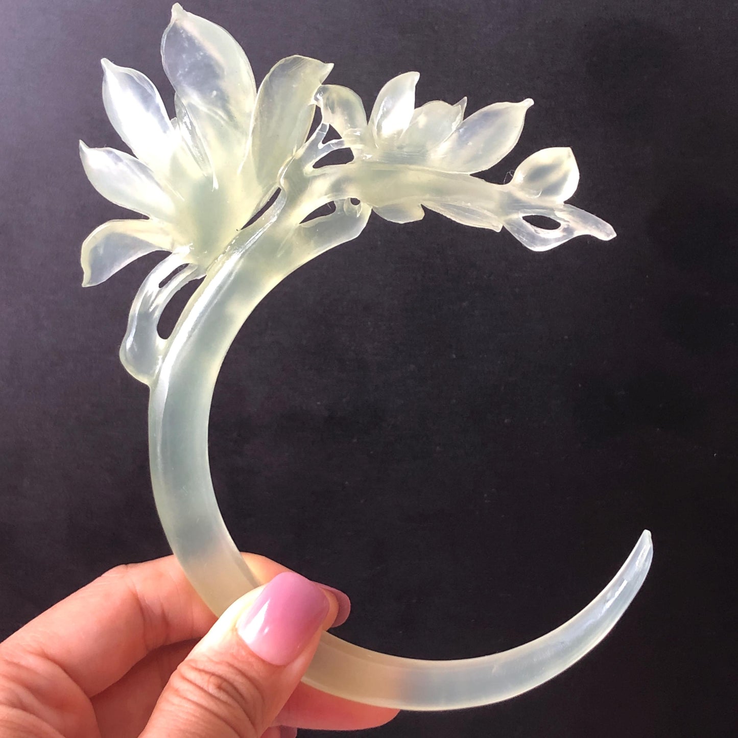 Certified Xiu Jade Serpentine Carved Yulan Flower Hair Pin | Ice Green Jade Hair Stick | Chinese Vintage Hanfu Antique Bridal Hair Fork Gift for her japanese hairpin korean hair stick chinese hair fork vintage hair comb antique hair pins hanfu hair stick bridal shower hair jewelry wedding headpiece bridal shower gift engagement hair accessory jade carving hand engraved jade hand carved flower jade hairpins untreated natural jade with certificate