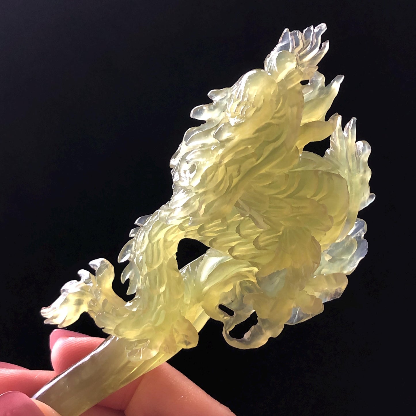 Certified Natural Xiu Jade Serpentine Hand Carved Soaring Green Dragon Hair Pin | Ice Green Jade Hair Stick | Asian Vintage Hair Fork Gift for her japanese hairpin korean hair stick hanfu hair fork vintage hair comb antique hair pins dragon carving hand engraved dragon green jade carving hand carved dragon hair stick