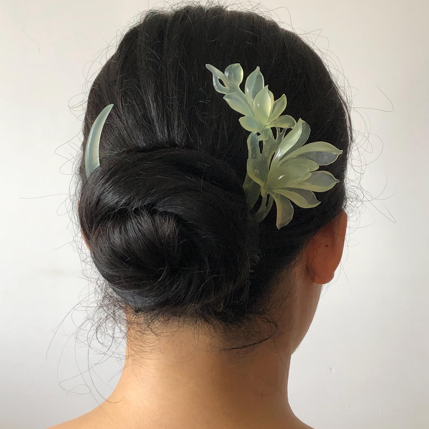 Certified Xiu Jade Serpentine Carved Yulan Flower Hair Pin | Ice Green Jade Hair Stick | Chinese Vintage Hanfu Antique Bridal Hair Fork Gift for her japanese hairpin korean hair stick chinese hair fork vintage hair comb antique hair pins hanfu hair stick bridal shower hair jewelry wedding headpiece bridal shower gift engagement hair accessory jade carving hand engraved jade hand carved flower jade hairpins untreated natural jade with certificate