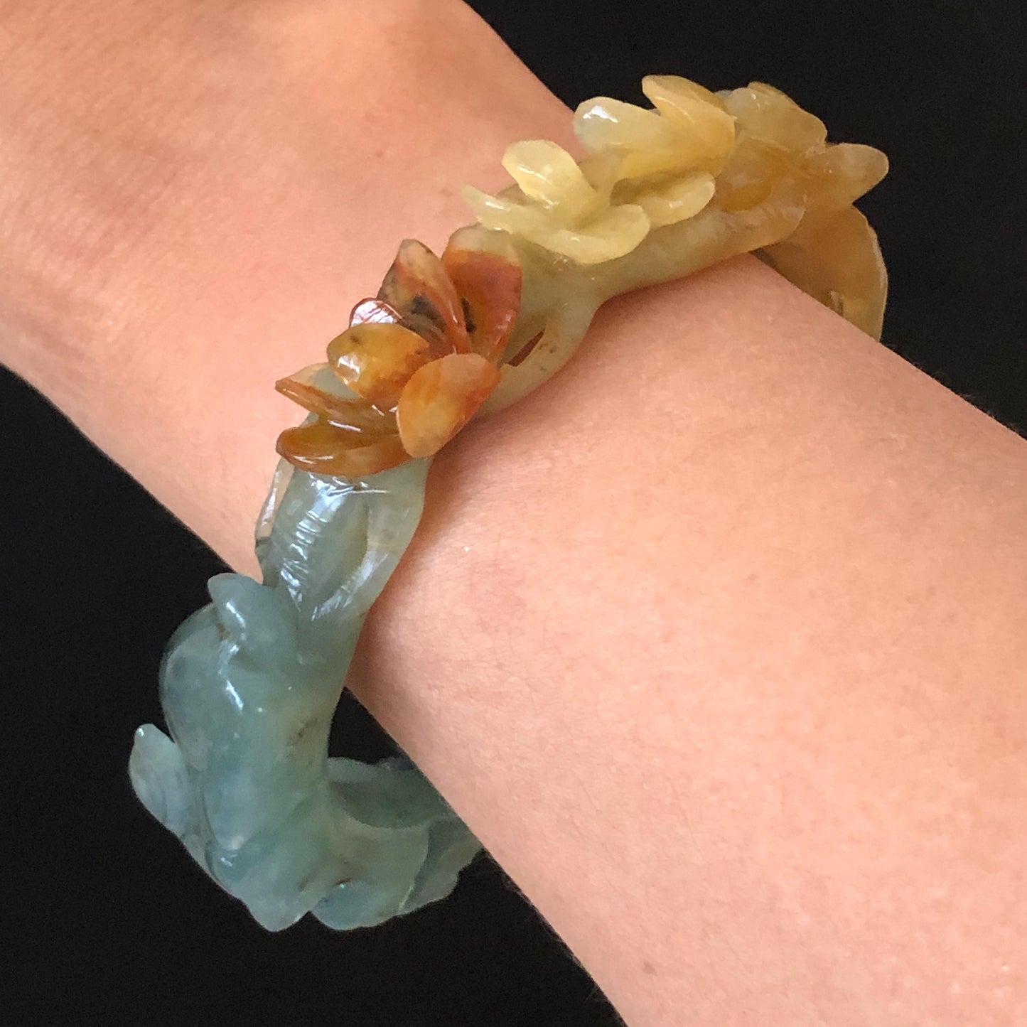 50mm-64mm Customised Size Natural Xiu Jade Serpentine Hand Carved rabbite bunny and flowers Bangle | Yellow Green Jade Personalized Tailor-made Bracelet make-to-order bangle hand engraved bracelet green jade yellow jade carving rabbit carving flower carving hand carved bunny carved jade bangle tailor made jade bracelet customized jade bangle certified natural untreated jade with certificate big size bangle small size bangle 60mm bangle green jade blue jade brown jade yellow jade POD bangle