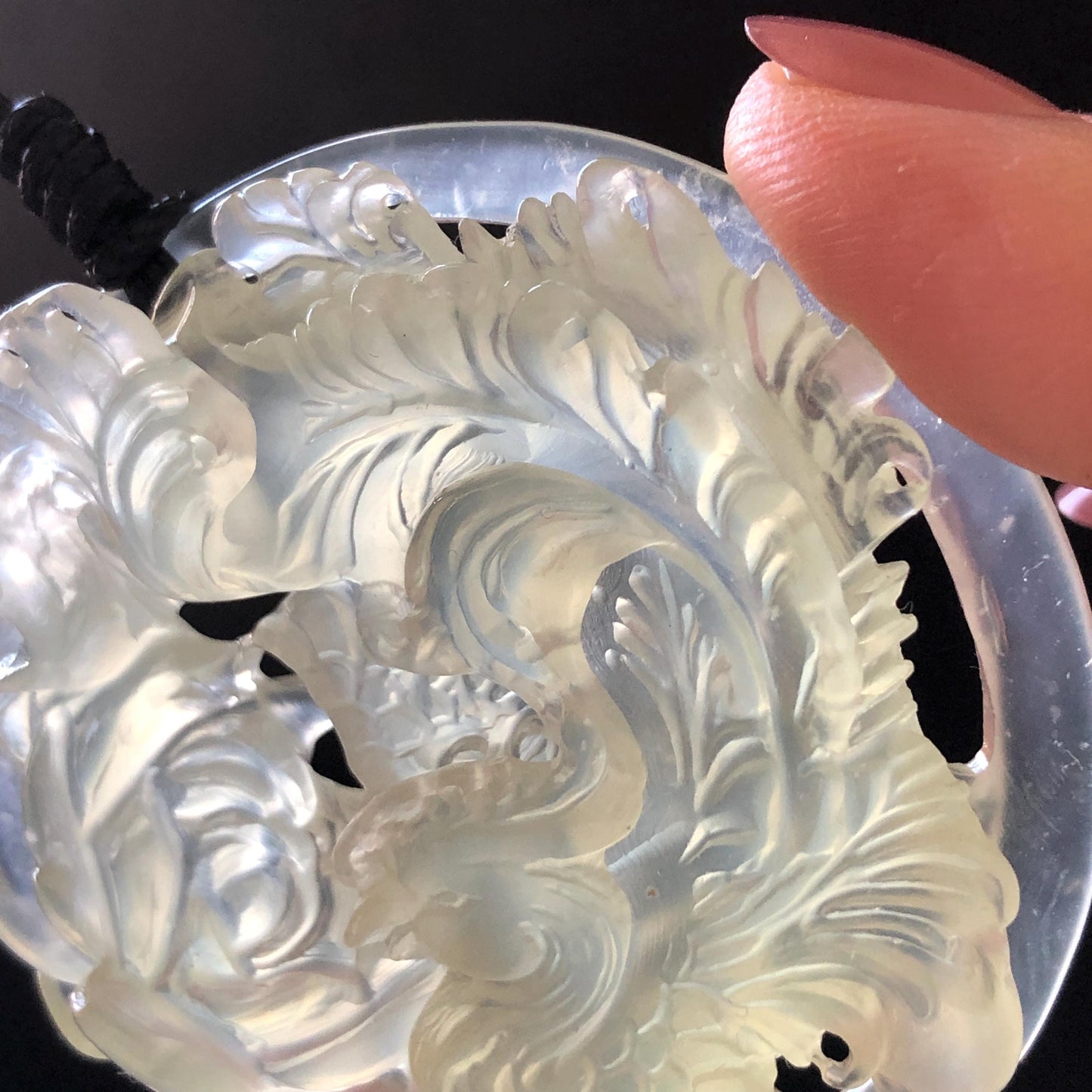 Xiu Jade Serpentine Hand Carved Phoenix & Peony Pendant Adjustable Necklace | Certified Natural Icy White Jade | Engraved Stone Crystal Gift for her hand engraved stone pendant jade carving phoenix carving peony carving carved jade charm adjustable necklace untreated jade with certificate choker necklace handcraft jade stone carving crystal carving engraved gemstone