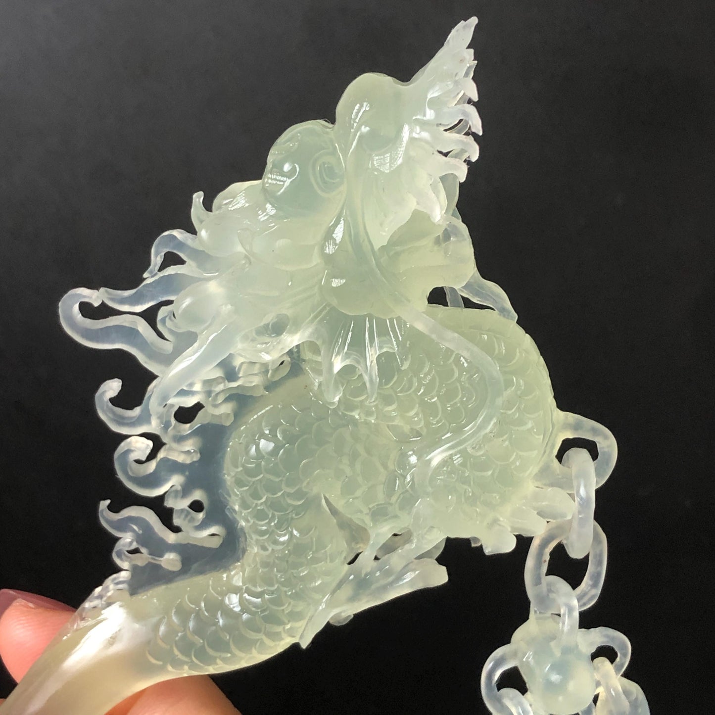 Certified Natural Xiu Jade Serpentine Hand Carved Soaring Green Dragon Hair Pin | Ice white Jade Hair Stick | Asian Vintage Hair Fork Gift for her japanese hairpin korean hair stick hanfu hair fork vintage hair comb antique hair pins dragon carving hand engraved dragon white jade carving hand carved dragon hair stick tassel wedding headpiece bridal shower gift bridal hair clip ice dragon hair stick
