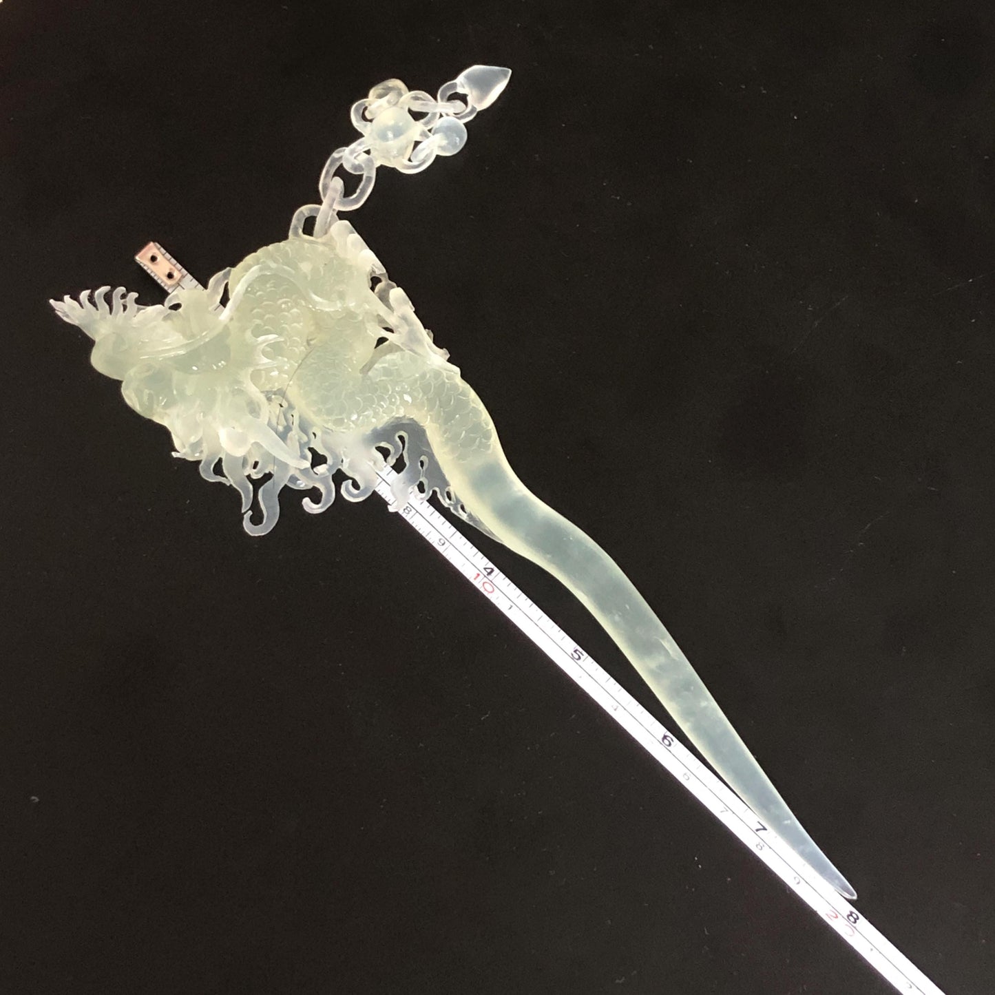 Certified Natural Xiu Jade Serpentine Hand Carved Soaring Green Dragon Hair Pin | Ice white Jade Hair Stick | Asian Vintage Hair Fork Gift for her japanese hairpin korean hair stick hanfu hair fork vintage hair comb antique hair pins dragon carving hand engraved dragon white jade carving hand carved dragon hair stick tassel wedding headpiece bridal shower gift bridal hair clip ice dragon hair stick