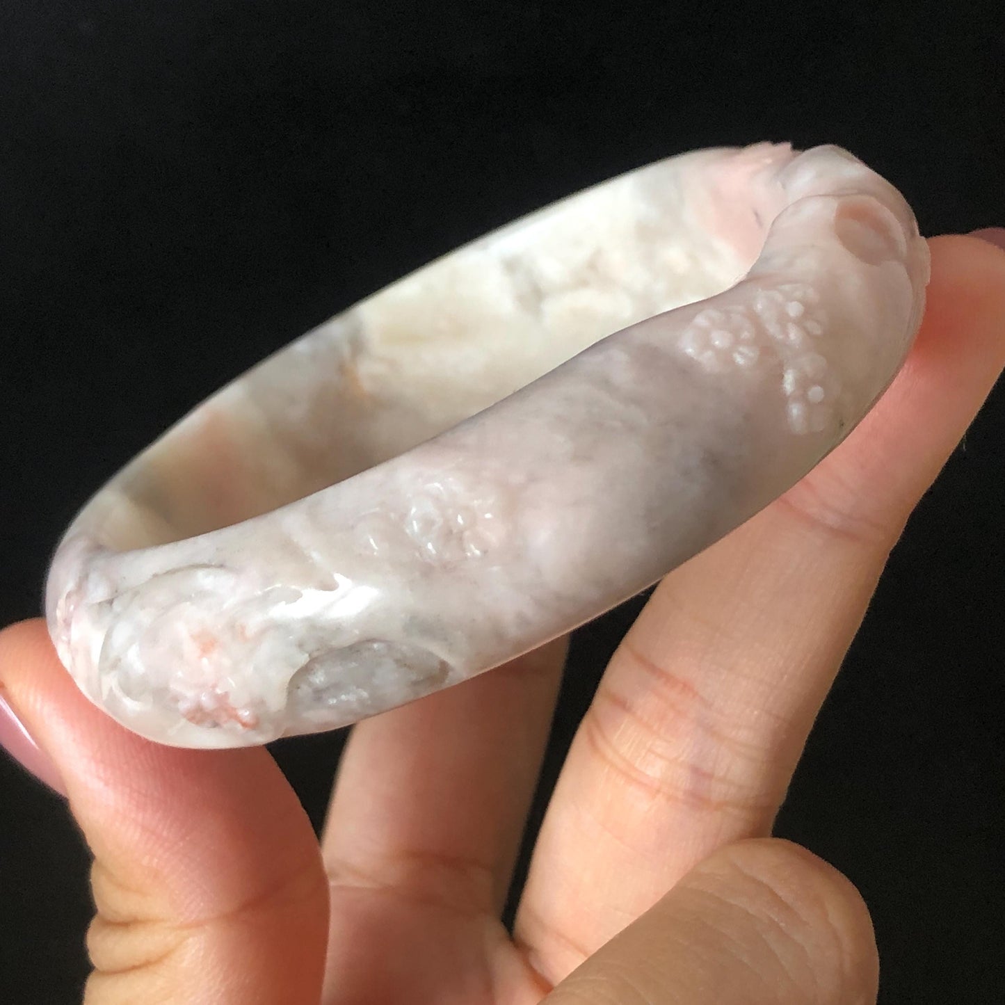 Customised Size 50-65mm! Natural SheTaiCui Jade (Quartzite) Hand Carved Cat Kitten Bangle | White and Pink Jade Bracelet | Cat Lover Crystal Gemstone Gift personalized bangle custom made bracelet hand engraved jade bangle tailor made jade bangle custom size bangle big size bangle small size bangle jade carving purple jade white jade kitten bangle cat bracelet gift for cat lover gift for her real untreated jade pink jade white jade caramel orange jade brown jade
