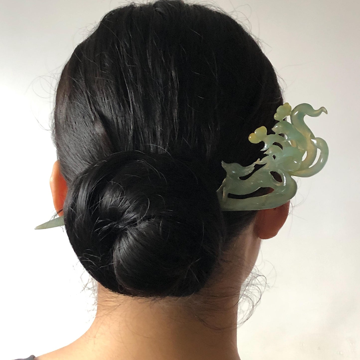 Natural Xiu Jade (Serpentine) Hand Carved Nine tailed fox Hair Pin | Handcrafted Green Yellow Jade Hair Stick with Certificate | Asian Chinese Vintage Style Jade hair comb japanese hairpins koran hair stick hanfu hair pin hair comb hair fork antique hair stick certified jade carving hand carved fox carving green jade yellow jade hand engraved jade gift for her bridal shower hair clip wedding hair jewelry handcrafted jade fox lover gift