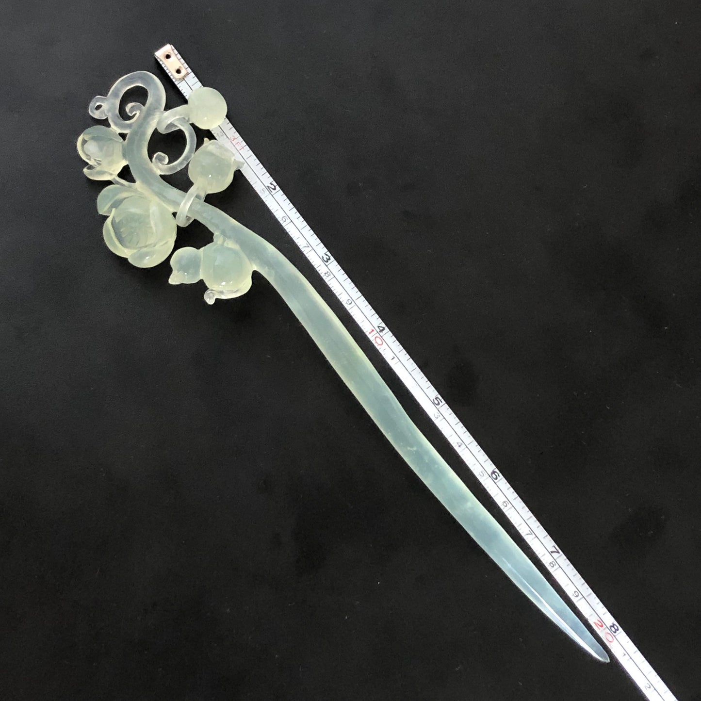 Xiu Jade Serpentine Hand Carved Cat & Flower Hair Pin with Dangle | Natural Certified Ice White Jade Hair Stick | Asian Chinese Vintage Hair Fork gift for her hand engraved white jade carving koren hair stick japanese hair pin hanfu hair comb chinese hair clip hand engraved kitten carving hand carved cat carving carved dangle hair stick icy chinese jade vinatge hair stick chinese hair stick antique hairpins natural untreated jade with certificate stone carving hair jewelry cat lover gift