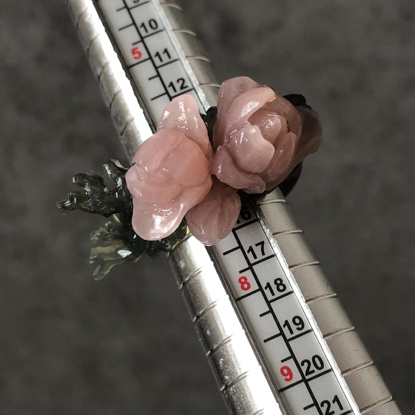 Xiu Jade Serpentine Hand Carved Pink Yulan Flower Statement Ring | 17.4mm (US7) | Gray Black & Pink Jade Ring Pendant | 3D Stone Carving | Crystal Gemstone Gift Pendant Ring 3D stone carving black jade carving pink jade carbonate jade ring hand carved jade band ring flower carving Yulan carving natural jade band ring cocktail ring gift for her