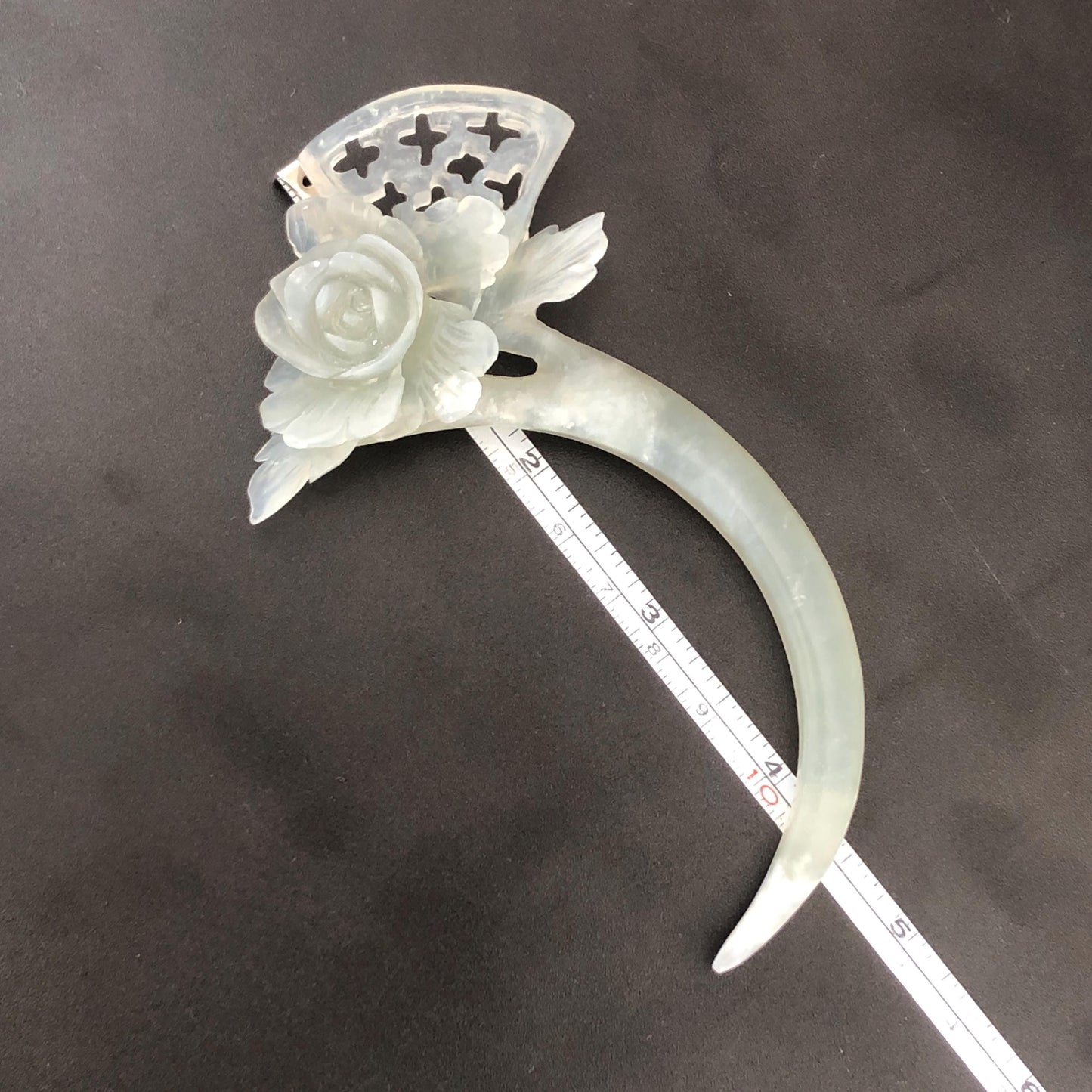 Xiu Jade Serpentine Hand Carved Grey Camellia Flower Crescent Moon Hair Pin | Certified Natural Gray Jade Hair Stick | Chinese Vintage Hair Fork | Chinese Hanfu Hair Fork Vintage Bridal Hair Fork Gift for her japanese hairpin korean hair stick chinese hair fork vintage hair comb antique hair pins hanfu hair stick bridal shower hair jewelry engagement hair accessory jade carving hand engraved jade lotus carving jade hairpins untreated natural jade with certificate handcrafted jade stone carving