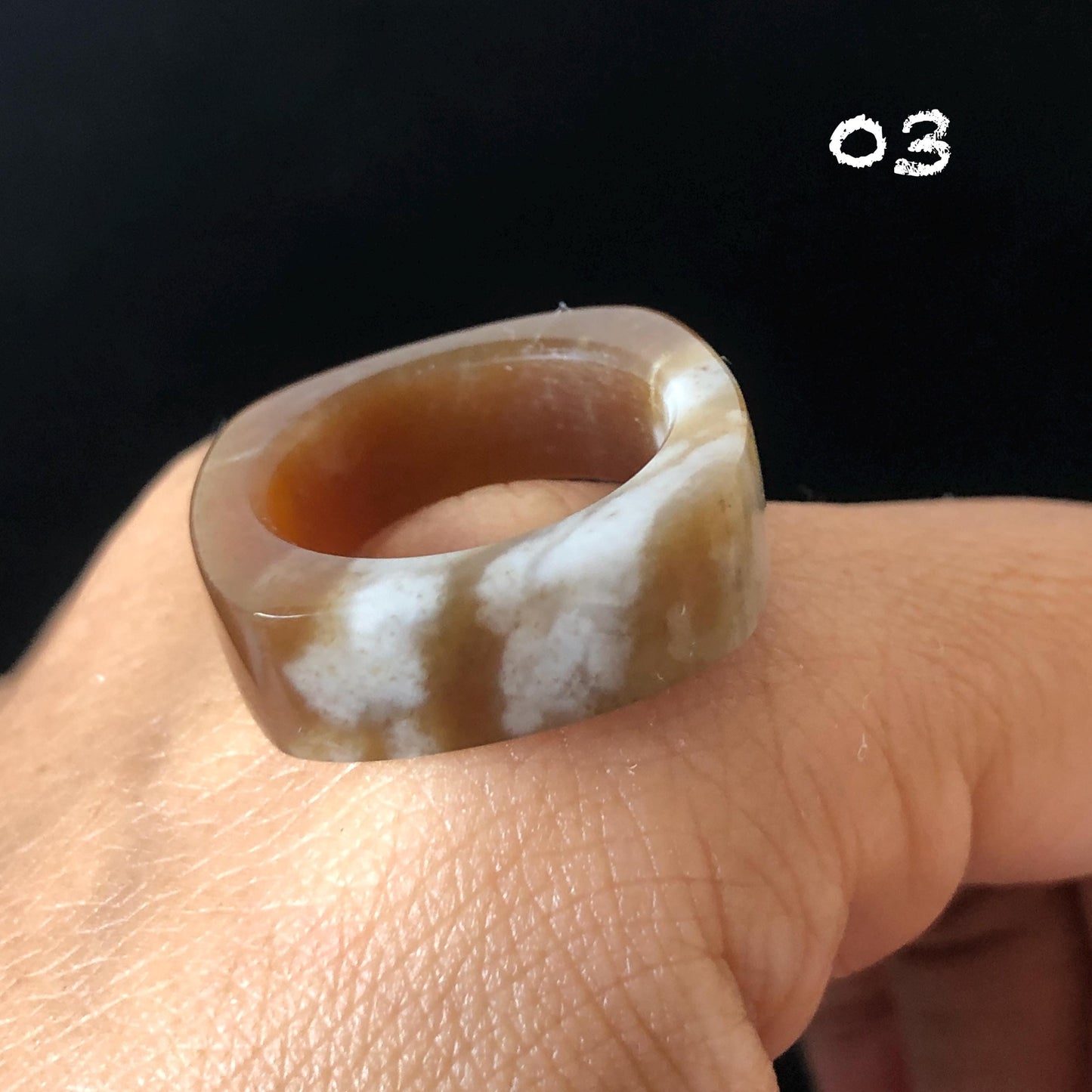 Natural Nephrite Jade Band Ring | Untreated White Jade Brown Jade Pinky Ring | Latte & Oreo Collection | Women Statement Ring | US 5.25-6.5 gift for her untreated jade stackable ring cocktail ring for men square ring vintage ring chinese jade stone ring