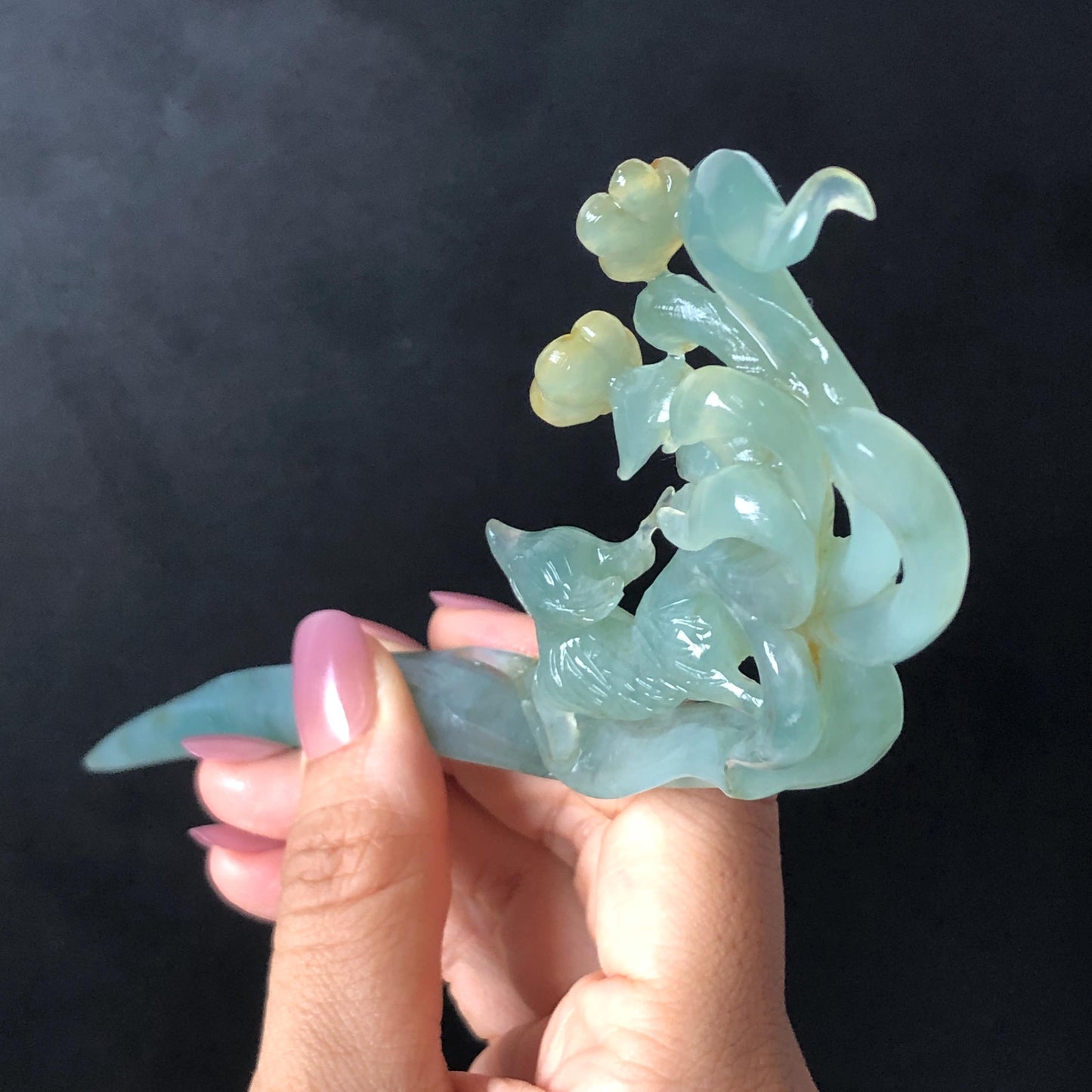 Natural Xiu Jade (Serpentine) Hand Carved Nine tailed fox Hair Pin | Handcrafted Green Yellow Jade Hair Stick with Certificate | Asian Chinese Vintage Style Jade hair comb japanese hairpins koran hair stick hanfu hair pin hair comb hair fork antique hair stick certified jade carving hand carved fox carving green jade yellow jade hand engraved jade gift for her bridal shower hair clip wedding hair jewelry handcrafted jade fox lover gift