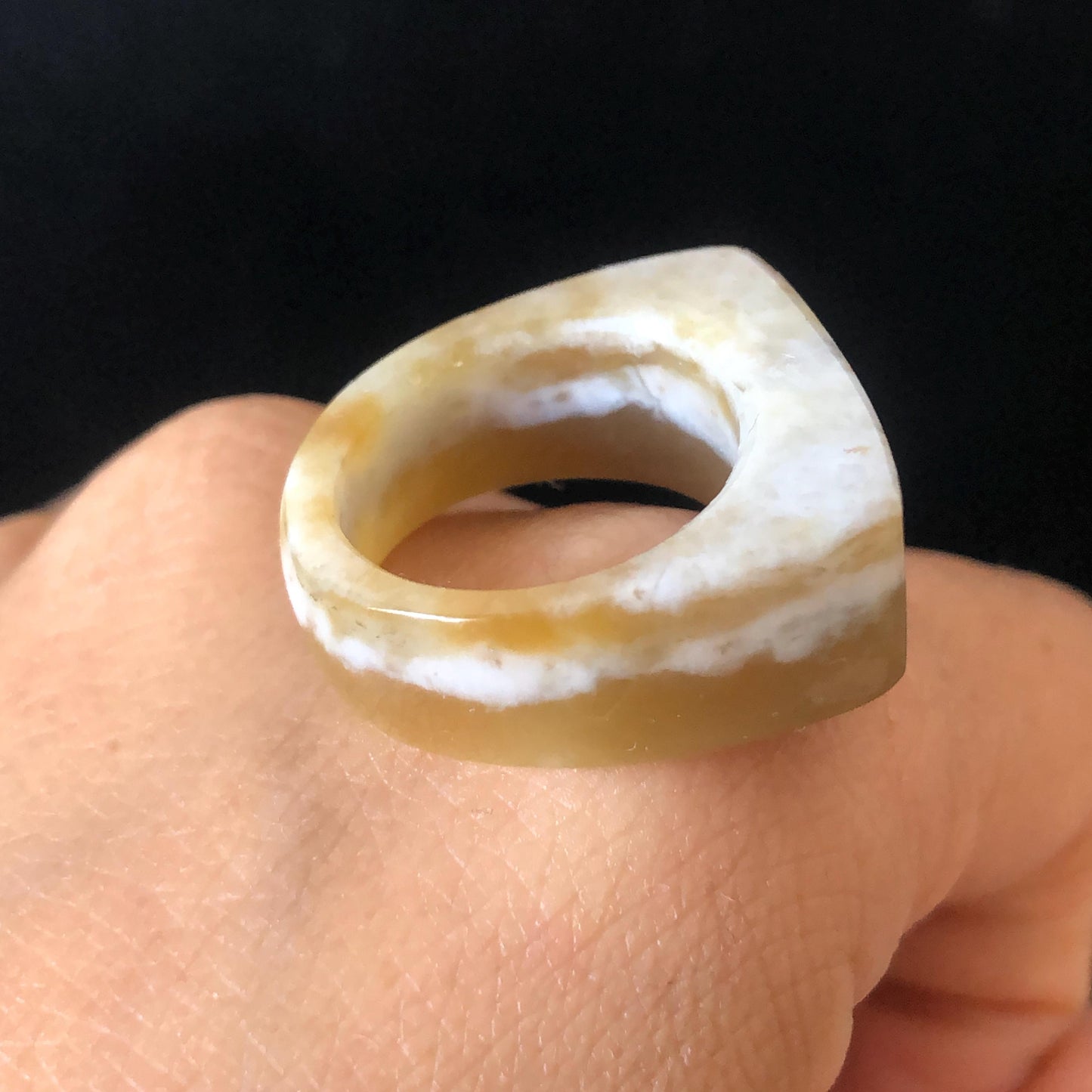 Natural Nephrite Jade Band Ring | US 6.5 | Untreated White Jade & Brown Jade Pinky Ring | Milk Coffee Latte | Women Statement Ring gift for her untreated jade stackable ring cocktail ring for men square ring vintage ring chinese jade stone ring thumb ring ring pendant brown jade ring white jade ring