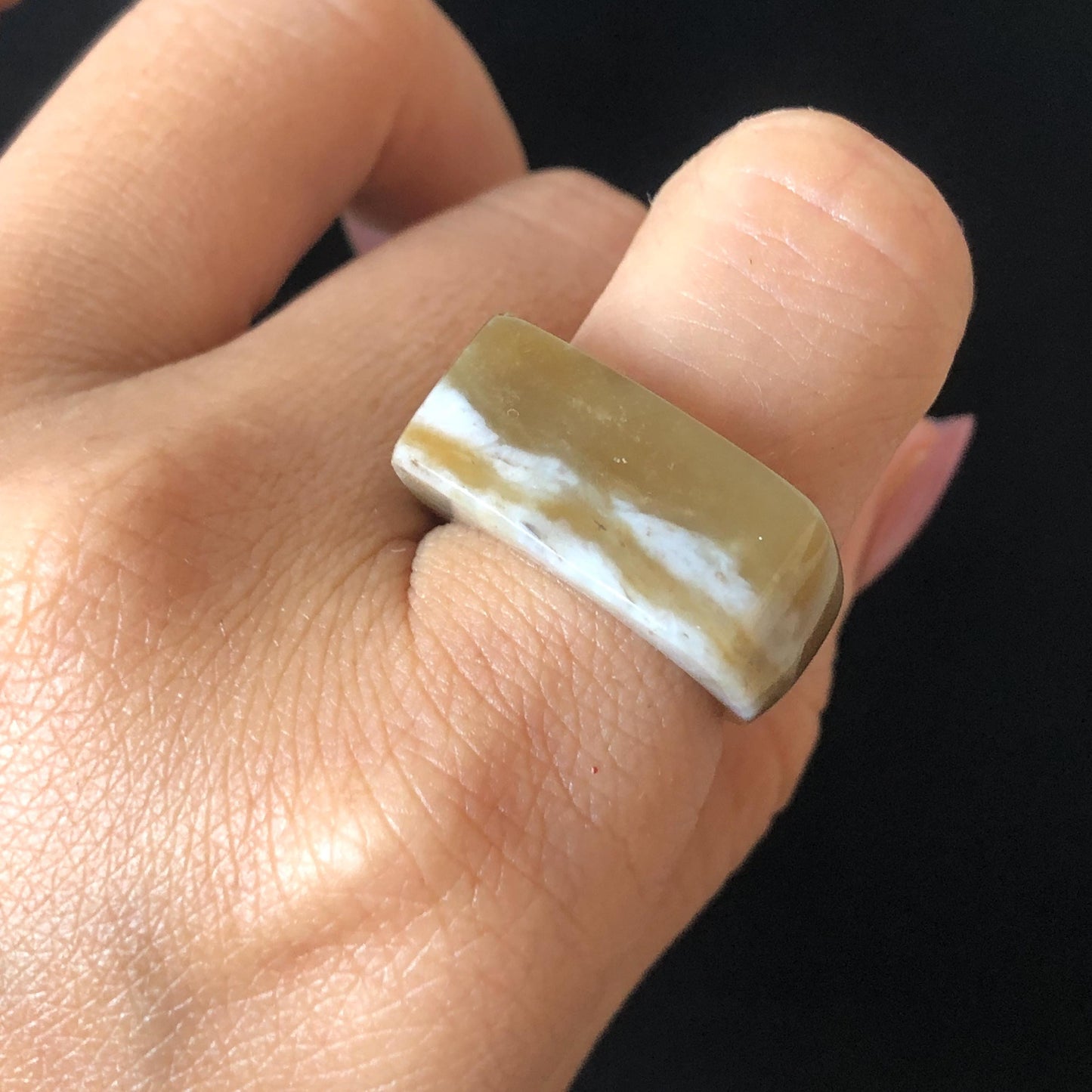 Natural Nephrite Jade Band Ring | US 6.5 | Untreated White Jade & Brown Jade Pinky Ring | Milk Coffee Latte | Women Statement Ring gift for her untreated jade stackable ring cocktail ring for men square ring vintage ring chinese jade stone ring thumb ring ring pendant brown jade ring white jade ring