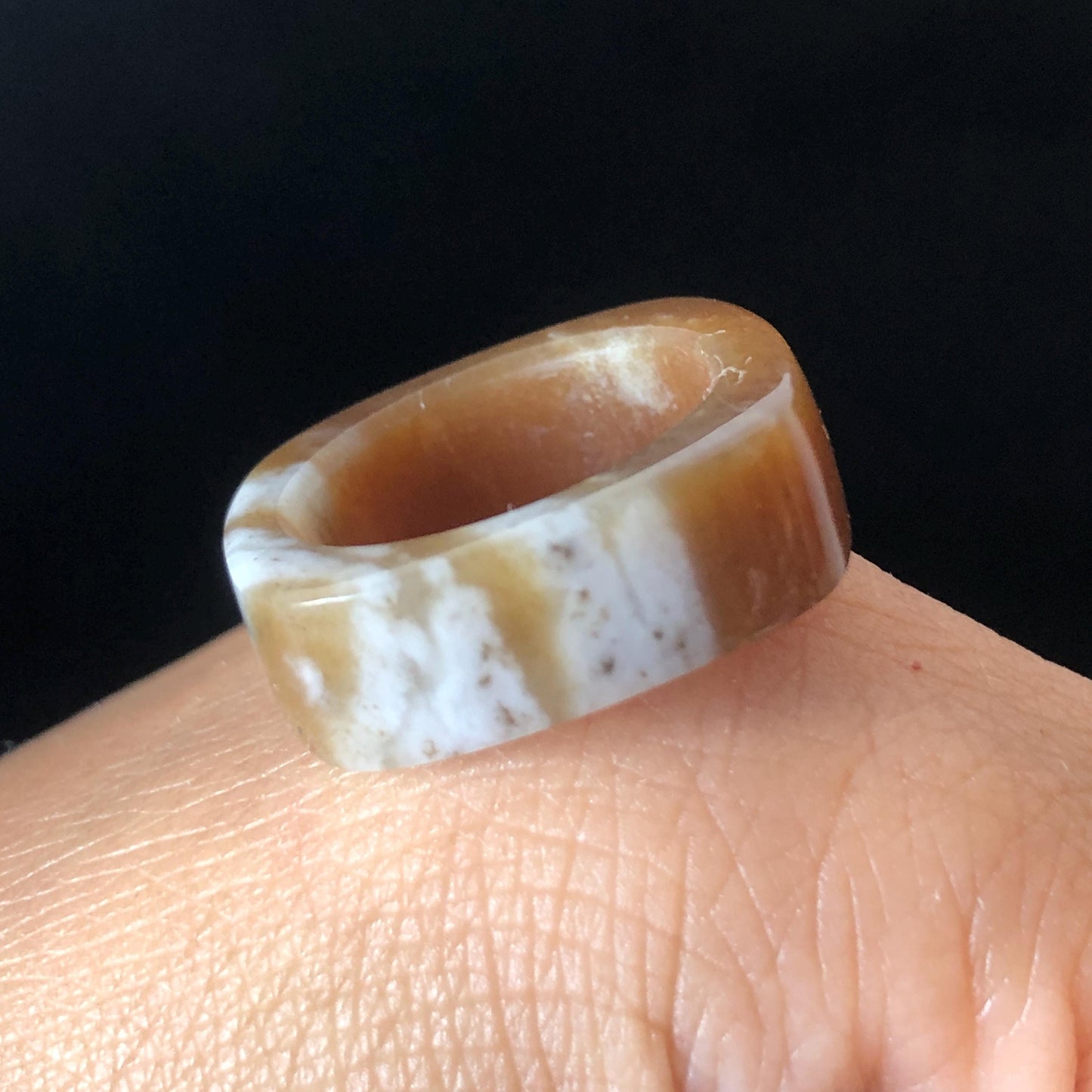 Natural Nephrite Jade Band Ring | US 5.25 | Untreated White Jade & Brown Jade Pinky Ring | Milk Coffee Latte | Women Statement Ring Stackable Ring gift for her untreated jade stackable ring cocktail ring for men square ring vintage ring chinese jade stone ring thumb ring ring pendant brown jade ring white jade ring