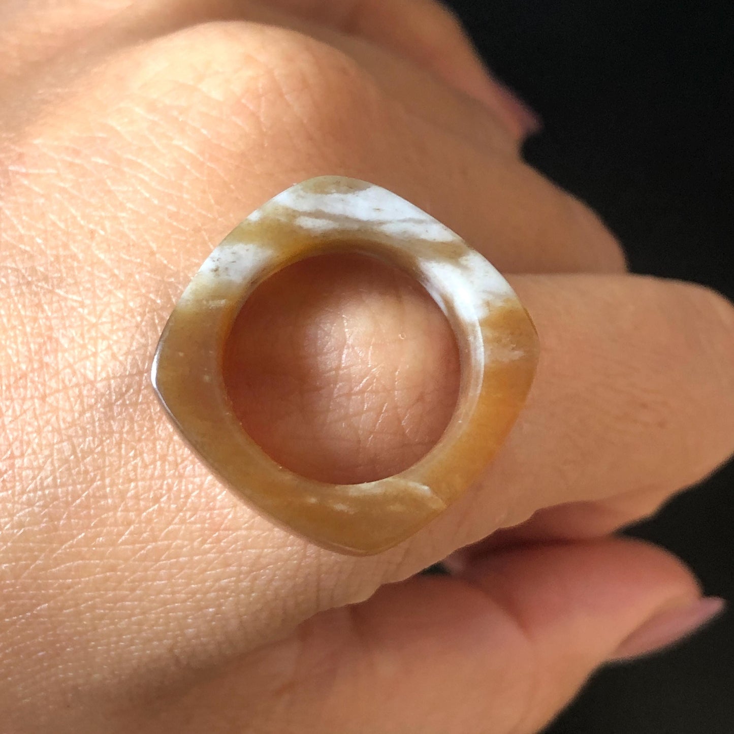 Natural Nephrite Jade Band Ring | US 5.25 | Untreated White Jade & Brown Jade Pinky Ring | Milk Coffee Latte | Women Statement Ring Stackable Ring gift for her untreated jade stackable ring cocktail ring for men square ring vintage ring chinese jade stone ring thumb ring ring pendant brown jade ring white jade ring
