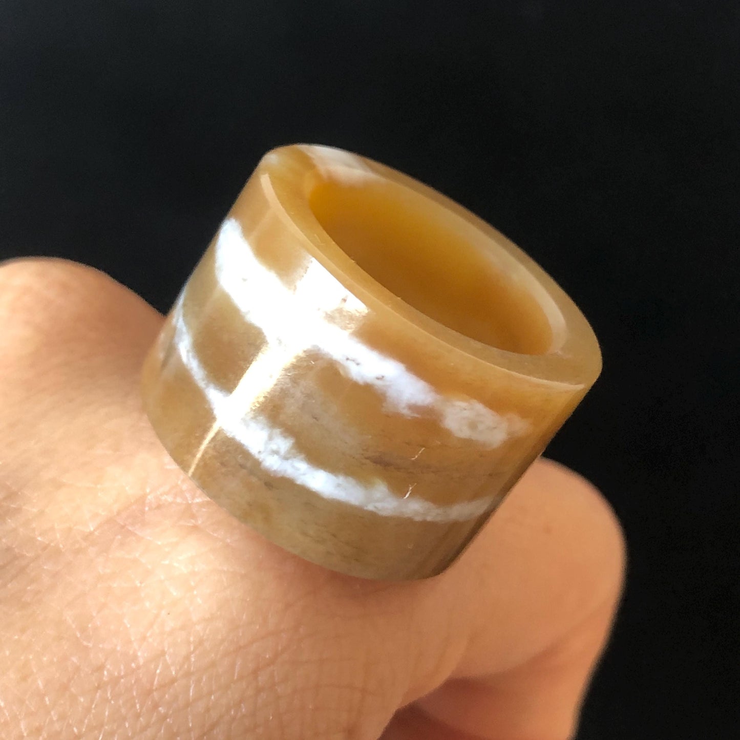 Natural Nephrite Jade Band Ring | US 7.5 | Untreated White Jade & Brown Jade Pinky Ring | Milk Coffee Latte | Women Statement Ring gift for her untreated jade stackable ring cocktail ring for men square ring vintage ring chinese jade stone ring thumb ring ring pendant brown jade ring white jade ring