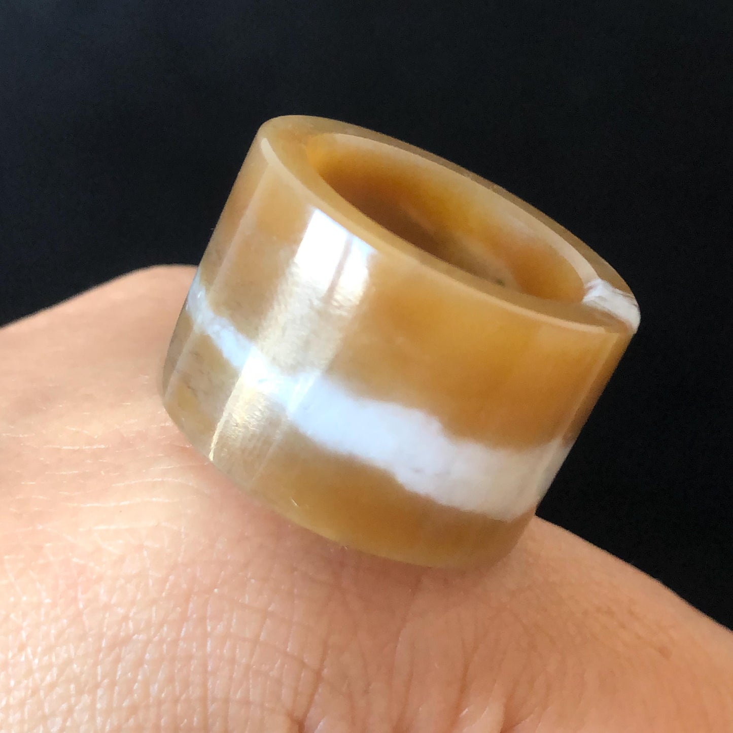 Natural Nephrite Jade Band Ring | US 7.5 | Untreated White Jade & Brown Jade Pinky Ring | Milk Coffee Latte | Women Statement Ring gift for her untreated jade stackable ring cocktail ring for men square ring vintage ring chinese jade stone ring thumb ring ring pendant brown jade ring white jade ring