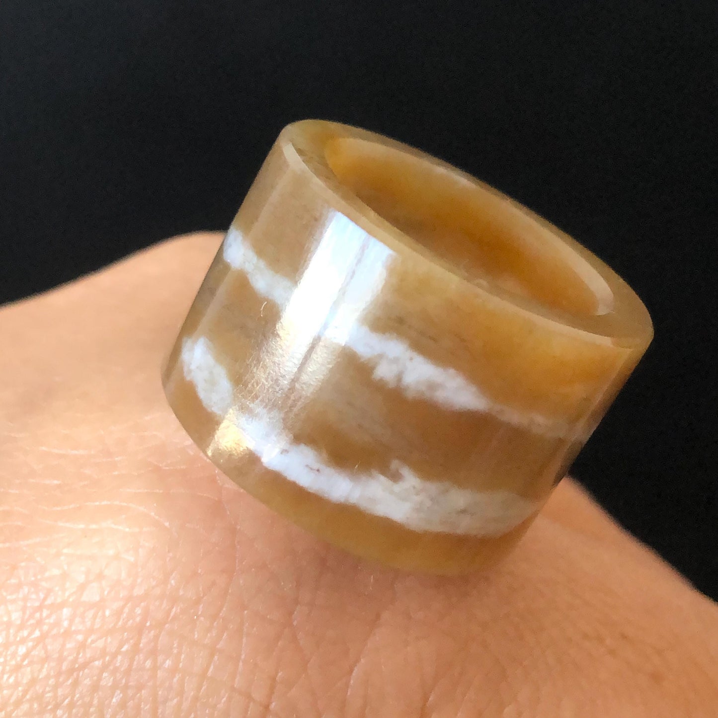 Natural Nephrite Jade Band Ring | US 7.5 | Untreated White Jade & Brown Jade Pinky Ring | Milk Coffee Latte | Women Statement Ring gift for her untreated jade stackable ring cocktail ring for men square ring vintage ring chinese jade stone ring thumb ring ring pendant brown jade ring white jade ring