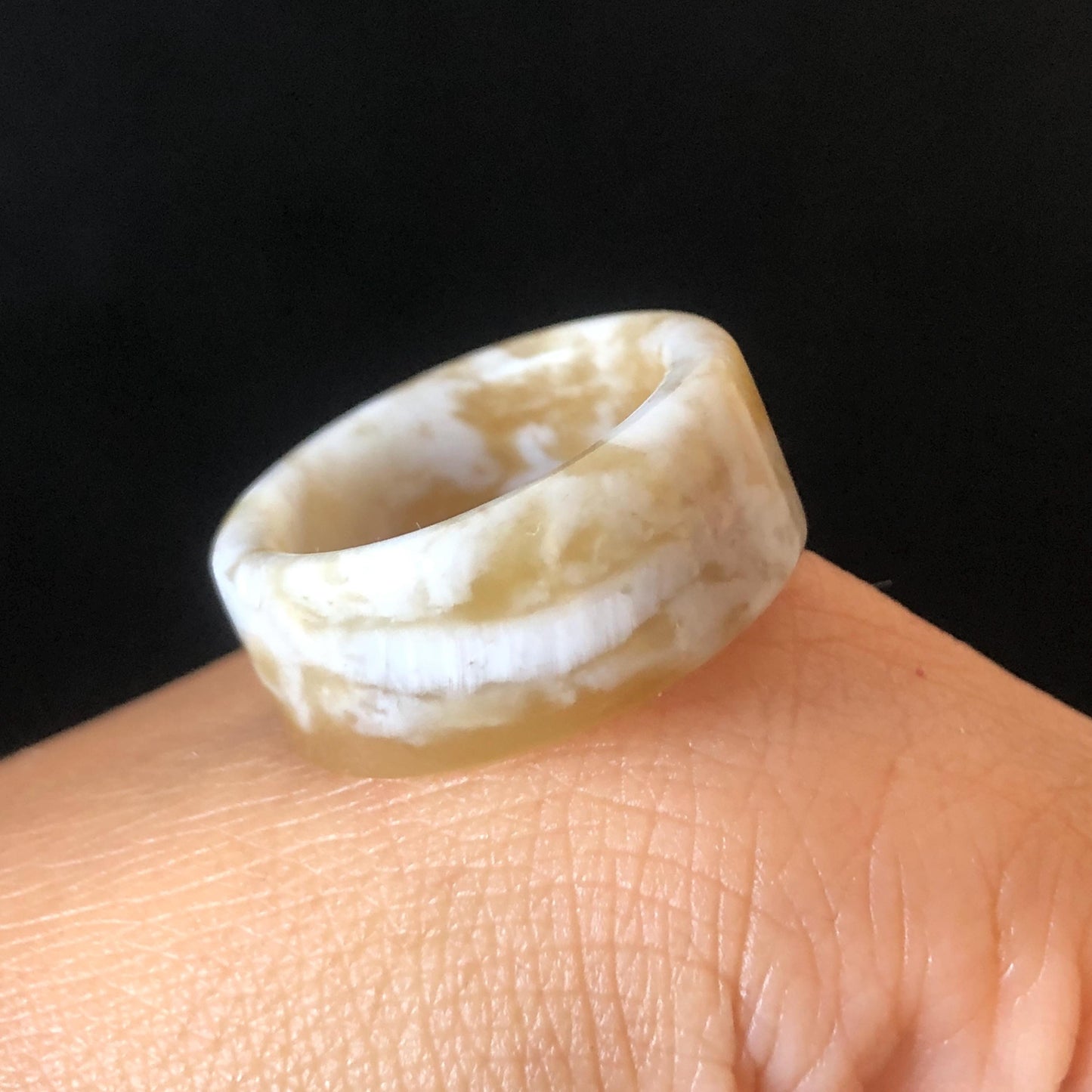 Natural Nephrite Jade Band Ring | US 6.5 | Untreated White Jade & Brown Jade Pinky Ring | Milk Coffee Latte | Women Statement Ring Stackable Ring gift for her untreated jade stackable ring cocktail ring for men square ring vintage ring chinese jade stone ring thumb ring ring pendant brown jade ring white jade ring