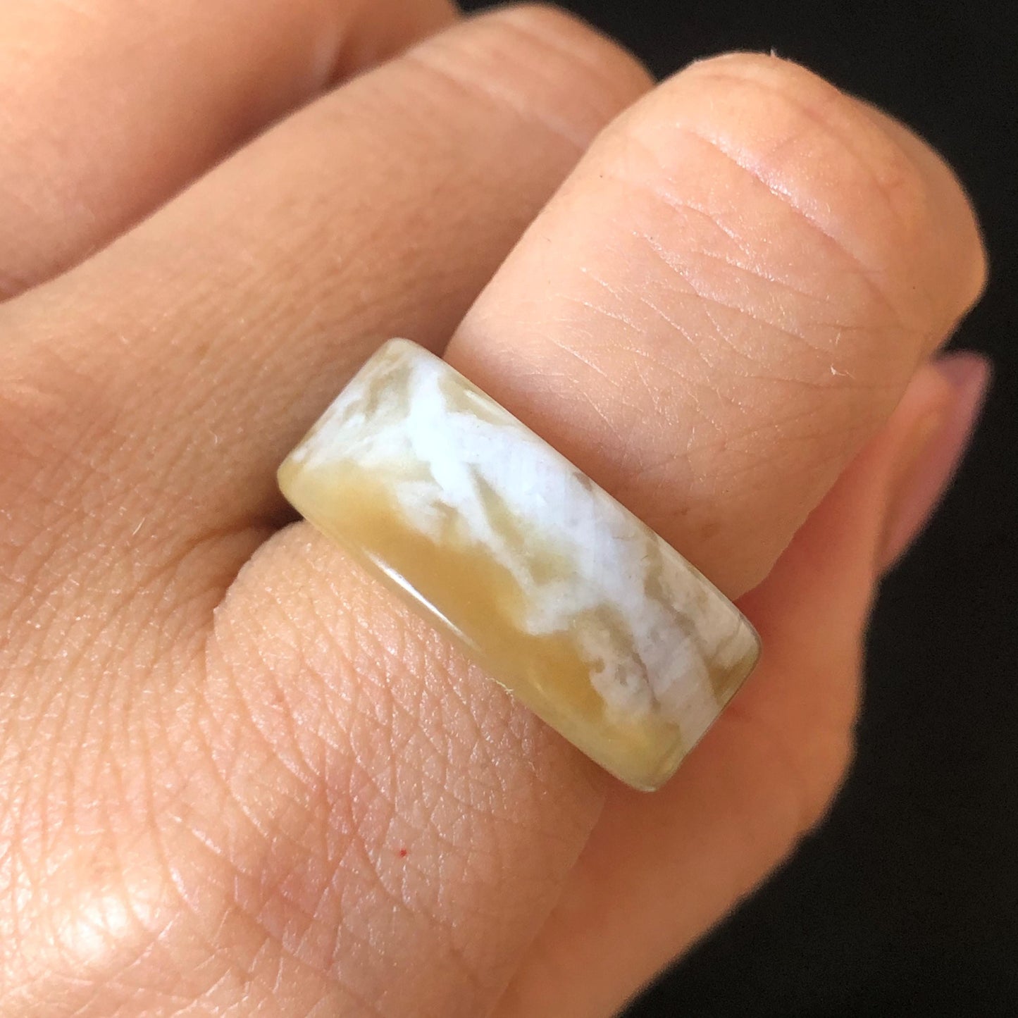 Natural Nephrite Jade Band Ring | US 6.5 | Untreated White Jade & Brown Jade Pinky Ring | Milk Coffee Latte | Women Statement Ring Stackable Ring gift for her untreated jade stackable ring cocktail ring for men square ring vintage ring chinese jade stone ring thumb ring ring pendant brown jade ring white jade ring