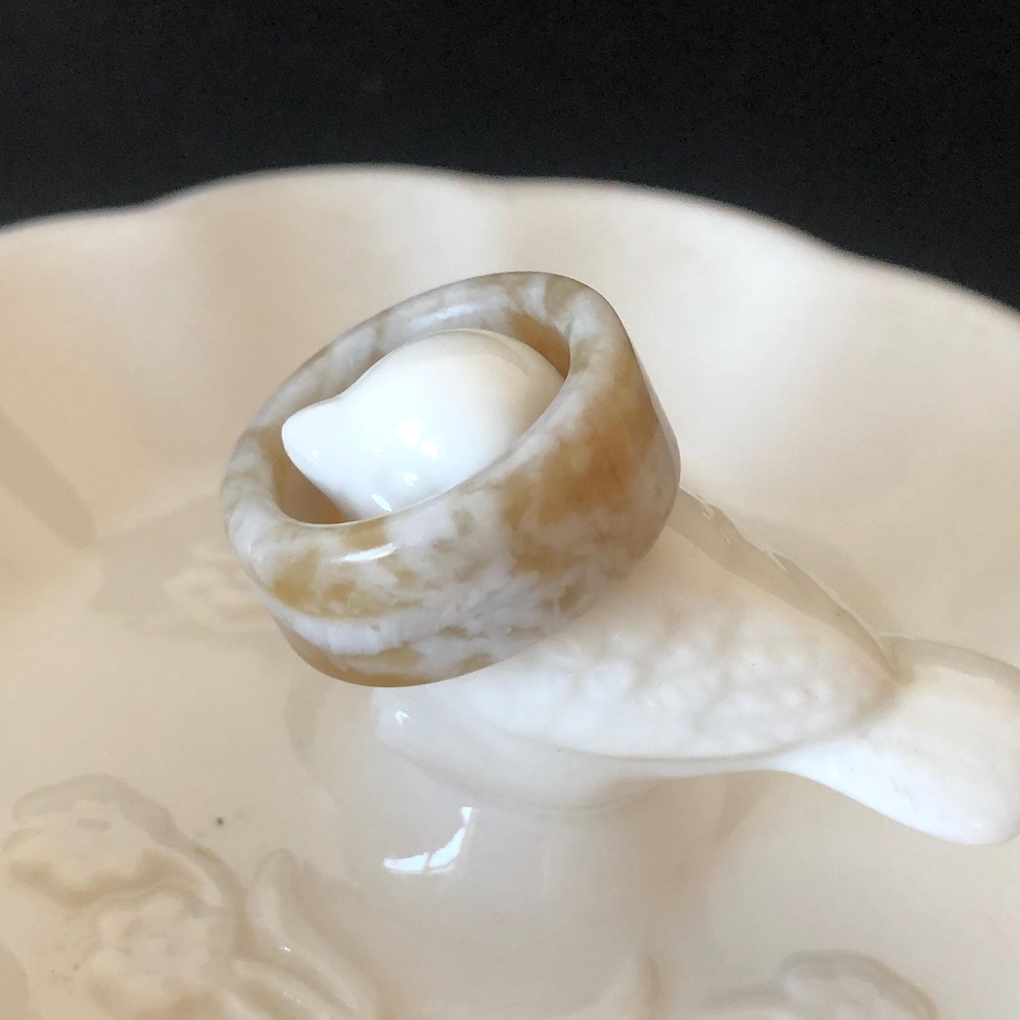 Natural Nephrite Jade Band Ring | US 6.5 | Untreated White Jade & Brown Jade Pinky Ring | Milk Coffee Latte | Women Statement Ring Stackable Ring gift for her untreated jade stackable ring cocktail ring for men square ring vintage ring chinese jade stone ring thumb ring ring pendant brown jade ring white jade ring
