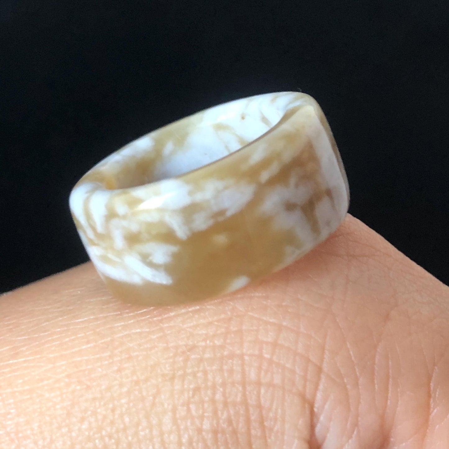 Natural Nephrite Jade Band Ring | US 6.25 | White Jade & Brown Jade Pinky Ring | Milk Coffee Latte | Women Statement Ring Stackable Ring