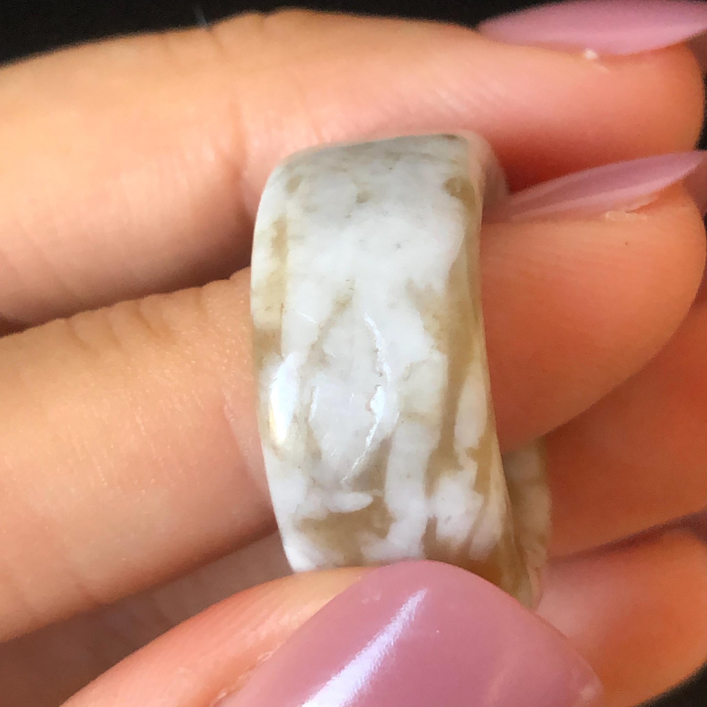 Natural Nephrite Jade Band Ring | US 6.25 | White Jade & Brown Jade Pinky Ring | Milk Coffee Latte | Women Statement Ring Stackable Ring