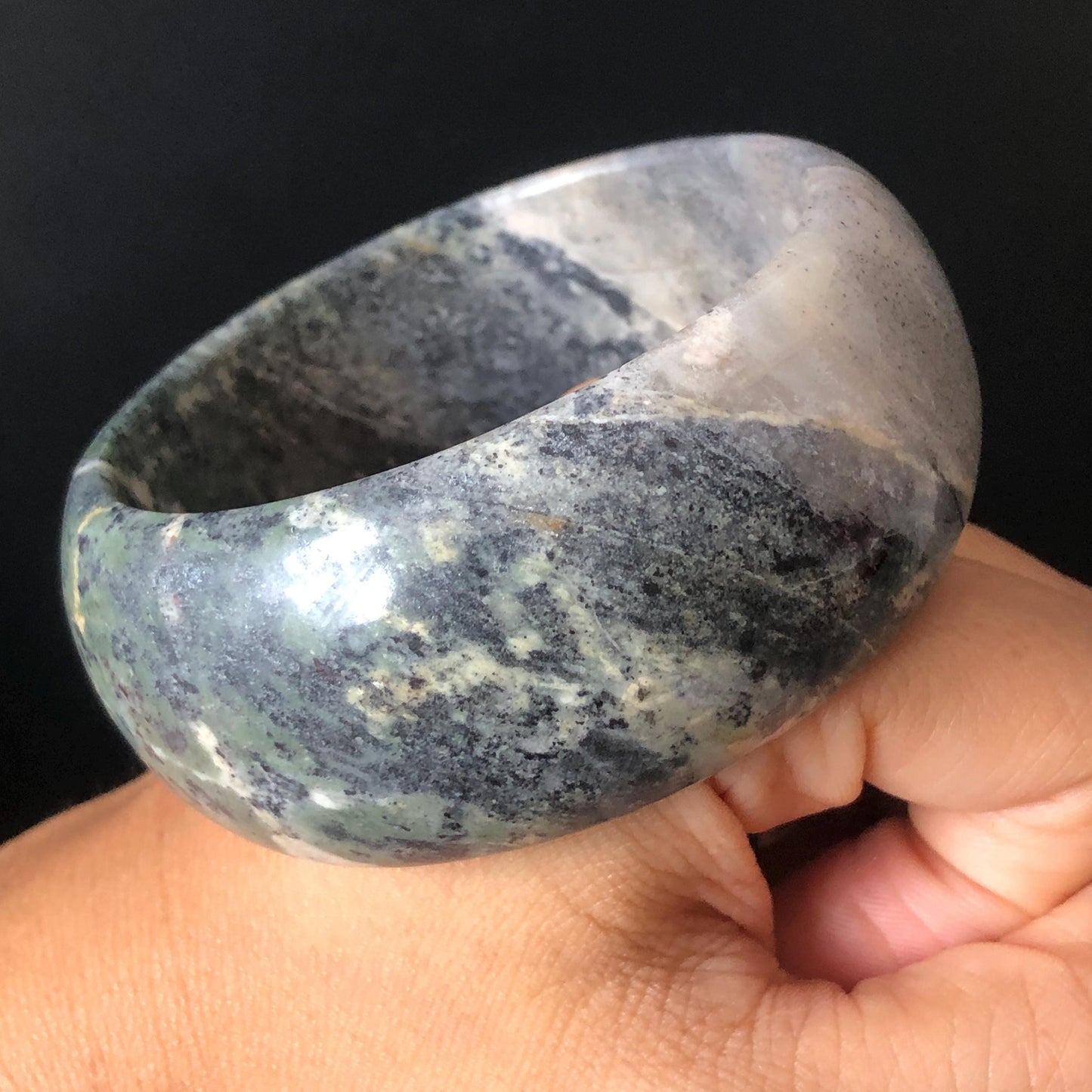 58.9mm Natural Rhodonite Stone Crystal Bangle| Gray Sesame | Ice Gray Stone & Deep Green Stone Bracelet | Heart Chakra Healing Stone Gift for her, wide stone bangle, raw stone bangle, green gemstone bracelet, green rock bangle for women, rhodonite jewelry grey stone bangle Love Stone Meditative Stone Birthstone Bracelet Gesmstone bangle Vintage Stone Bangle Antique Stone Bangle