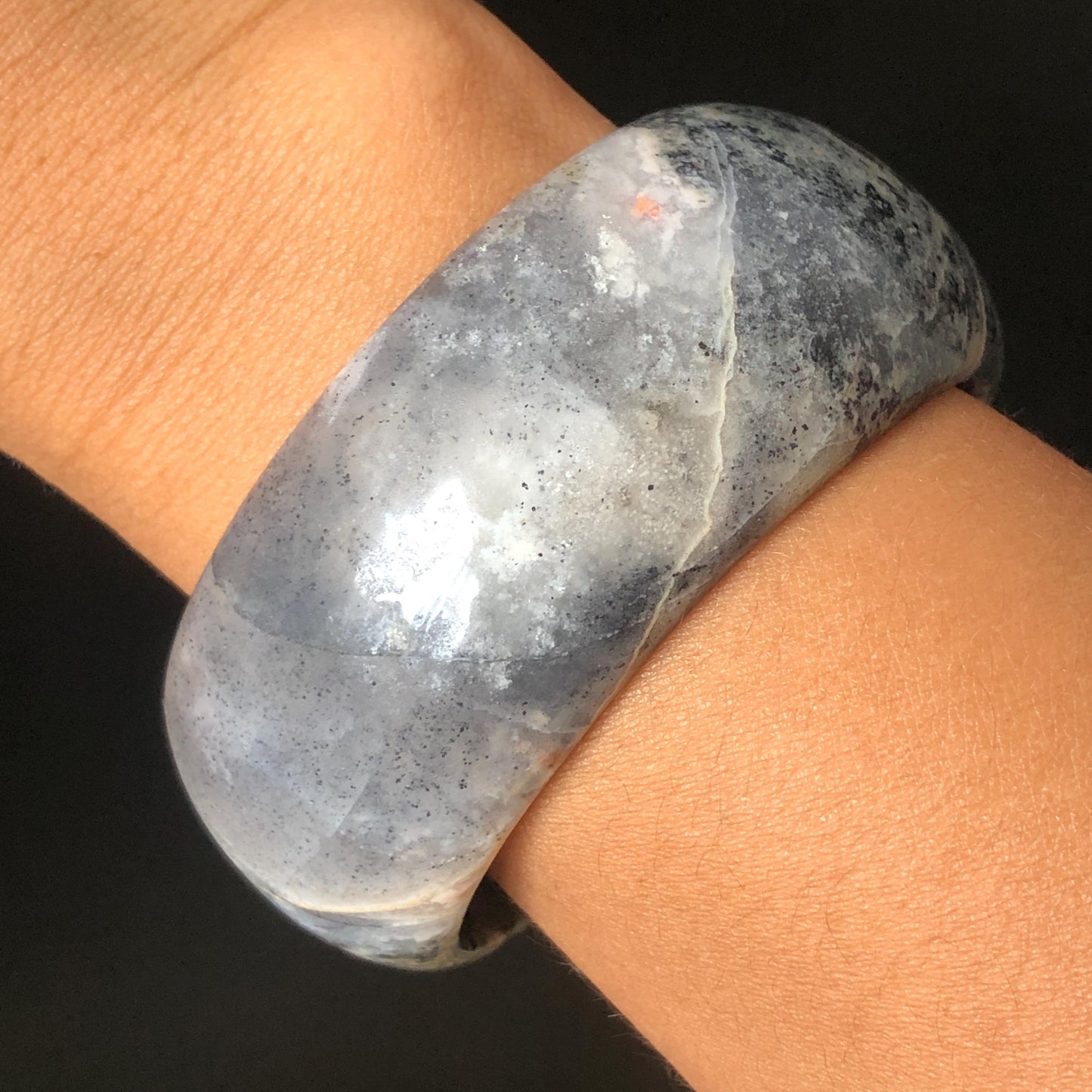 58.9mm Natural Rhodonite Stone Crystal Bangle| Gray Sesame | Ice Gray Stone & Deep Green Stone Bracelet | Heart Chakra Healing Stone Gift for her, wide stone bangle, raw stone bangle, green gemstone bracelet, green rock bangle for women, rhodonite jewelry grey stone bangle Love Stone Meditative Stone Birthstone Bracelet Gesmstone bangle Vintage Stone Bangle Antique Stone Bangle