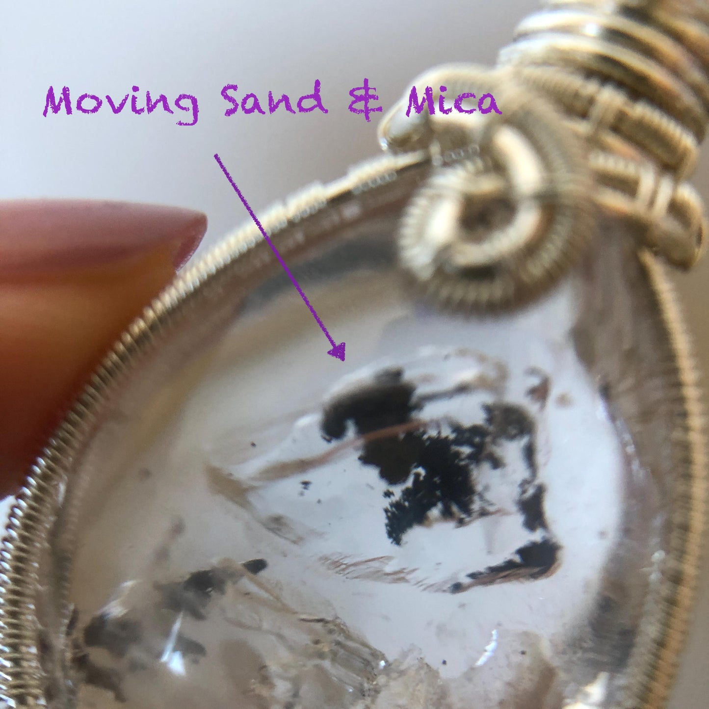 Rare Herkimer Diamond Sterling Silver Pendant Adjustable Necklace | Polished Enhydro Crystal |Big Rainbow! Moving Sand & Mica | Natural Gemstone Birthstone Gift for her | Rainbow Quartz Rainbow crystal enhydro quartz sand water-fall pendant necklace choker gemstone charm stone pendant choker polished stone pendant crystal charm birthstone gift for her men necklace chakra crystal purify stone minerals specimen adjustable choker mica quartz mica flakes silver wire wrapped pendant
