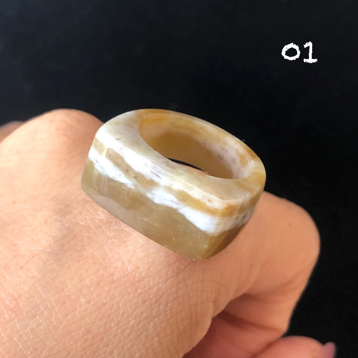 Natural Nephrite Jade Band Ring | Untreated White Jade Brown Jade Pinky Ring | Latte & Oreo Collection | Women Statement Ring | US 5.25-6.5 gift for her untreated jade stackable ring cocktail ring for men square ring vintage ring chinese jade stone ring