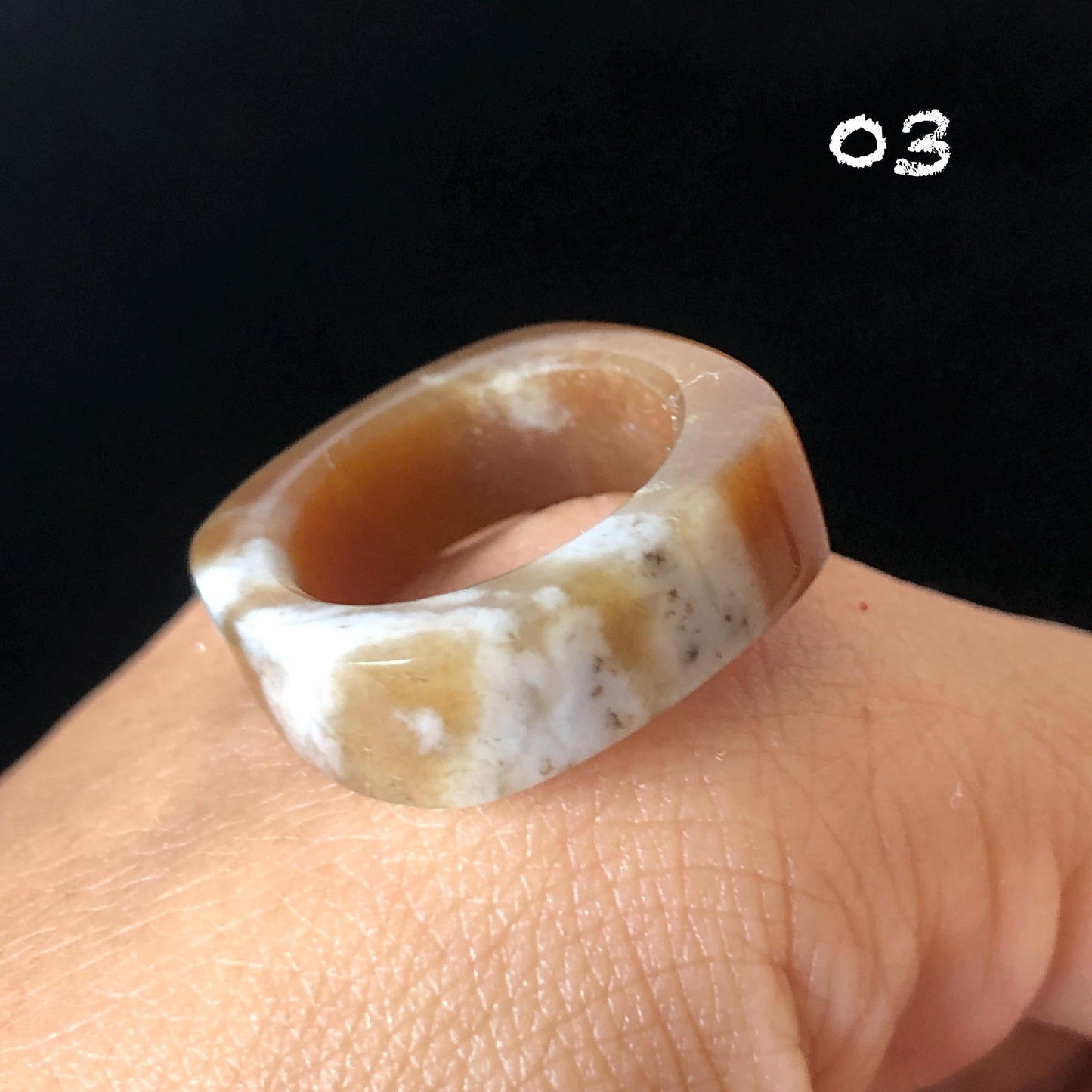 Natural Nephrite Jade Band Ring | Untreated White Jade Brown Jade Pinky Ring | Latte & Oreo Collection | Women Statement Ring | US 5.25-6.5 gift for her untreated jade stackable ring cocktail ring for men square ring vintage ring chinese jade stone ring