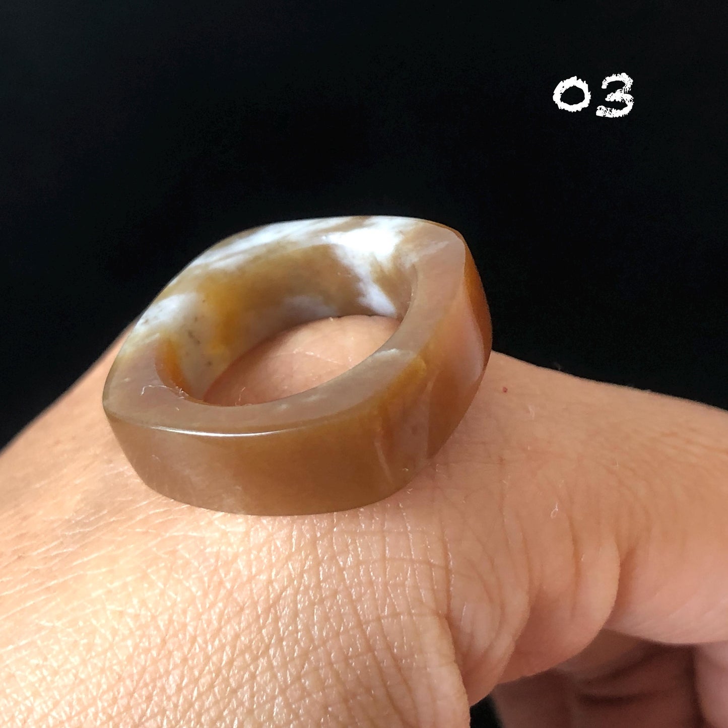 Natural Nephrite Jade Band Ring | Untreated White Jade Brown Jade Pinky Ring | Latte & Oreo Collection | Women Statement Ring | US 5.25-6.5 gift for her untreated jade stackable ring cocktail ring for men square ring vintage ring chinese jade stone ring