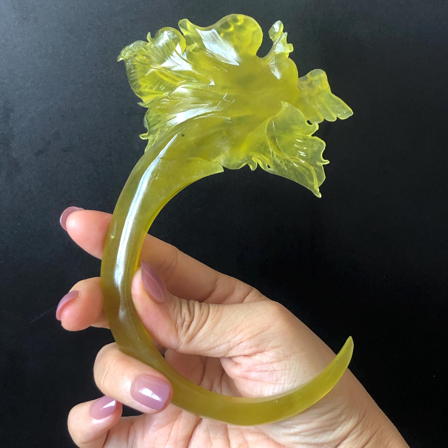 Xiu Jade Serpentine Hand Carved Phoenix Hair Pin: Natural Untreated Golden Yellow Jade Crescent Moon Hair Stick, Asian Vintage Hair Fork hair clip Asian Chinese Jade hair comb japanese hairpins koran hair stick hanfu hair pin hair comb hair fork antique hair stick certified jade carving hand carved yellow jade hand engraved jade gift for her bridal shower hair clip wedding hair jewelry half moon hair pins handcrafted jade hair stick phoenix carving fox lover gift