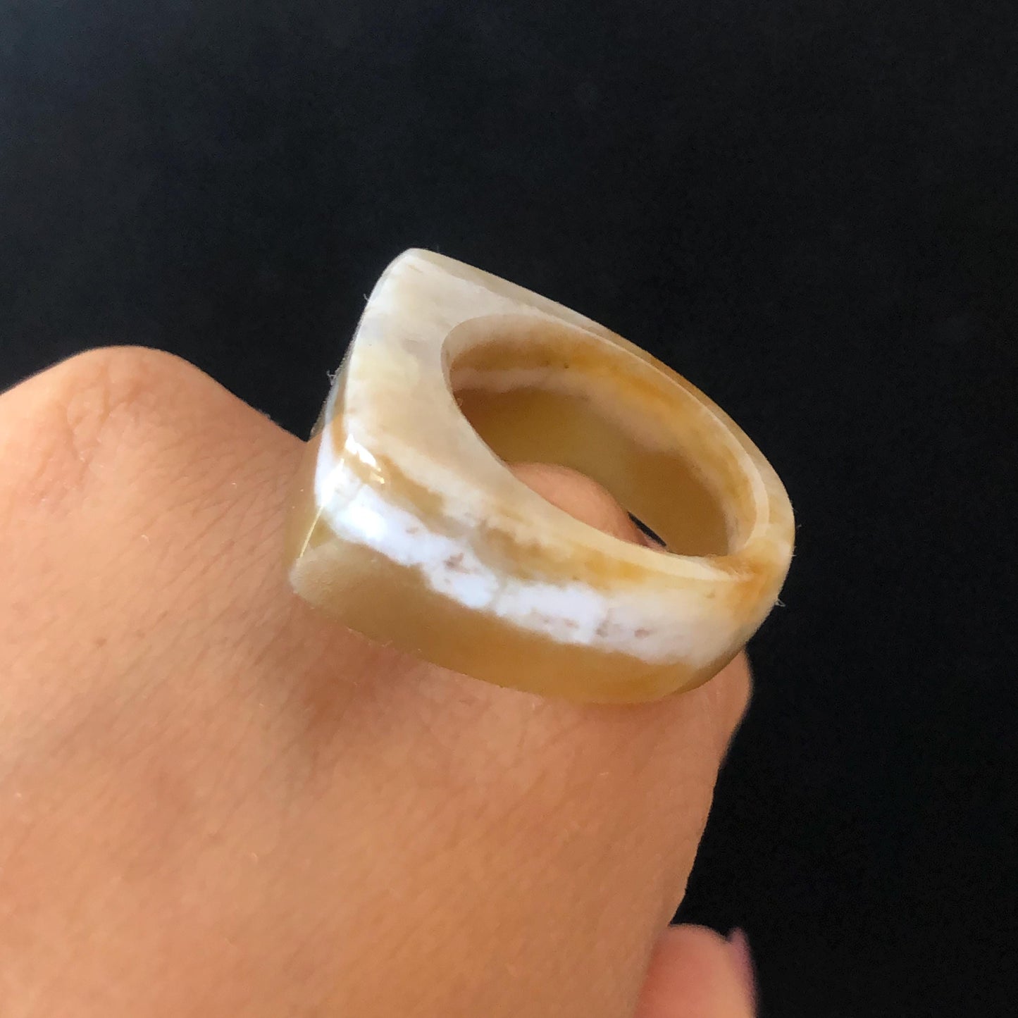Natural Nephrite Jade Band Ring | US 6.5 | Untreated White Jade & Brown Jade Pinky Ring | Milk Coffee Latte | Women Statement Ring gift for her untreated jade stackable ring cocktail ring for men square ring vintage ring chinese jade stone ring thumb ring ring pendant brown jade ring white jade ring