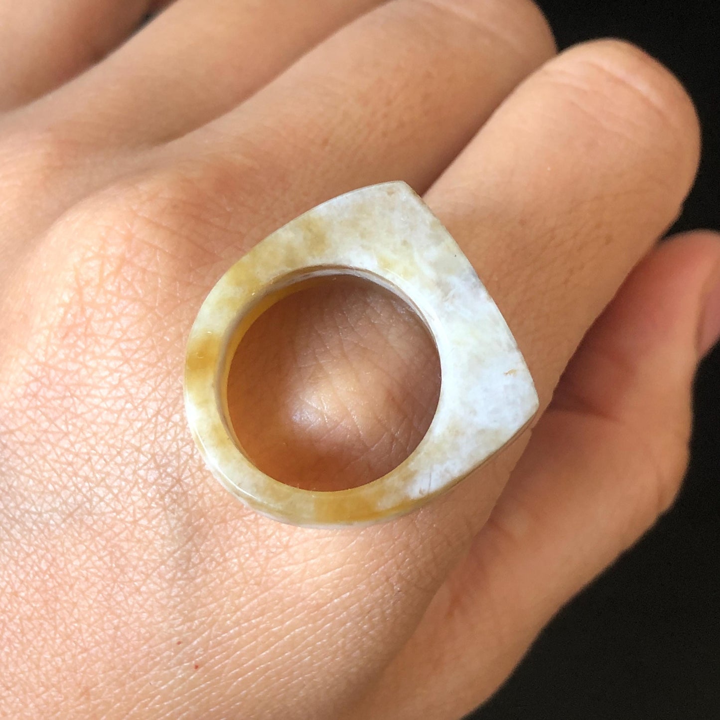 Natural Nephrite Jade Band Ring | US 6.5 | Untreated White Jade & Brown Jade Pinky Ring | Milk Coffee Latte | Women Statement Ring gift for her untreated jade stackable ring cocktail ring for men square ring vintage ring chinese jade stone ring thumb ring ring pendant brown jade ring white jade ring