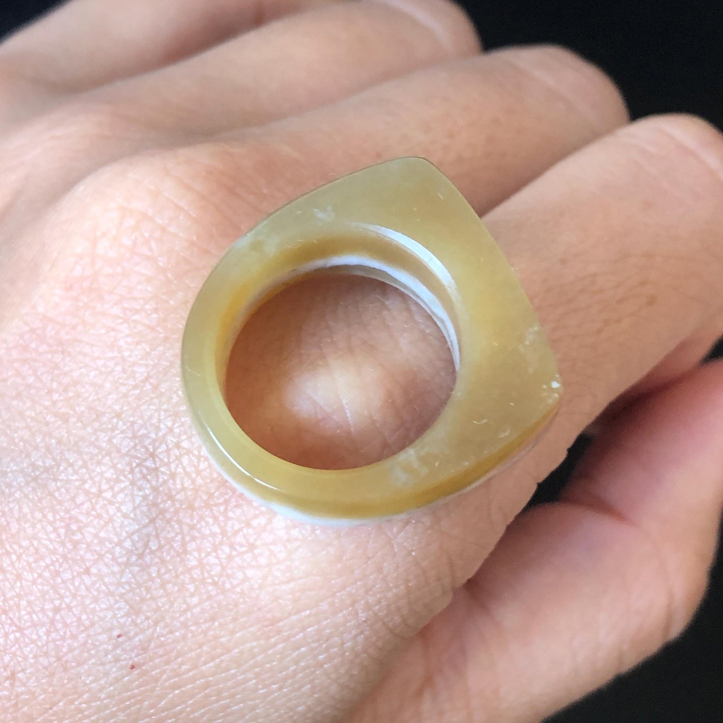 Natural Nephrite Jade Band Ring | US 6.5 | Untreated White Jade & Brown Jade Pinky Ring | Milk Coffee Latte | Women Statement Ring gift for her untreated jade stackable ring cocktail ring for men square ring vintage ring chinese jade stone ring thumb ring ring pendant brown jade ring white jade ring