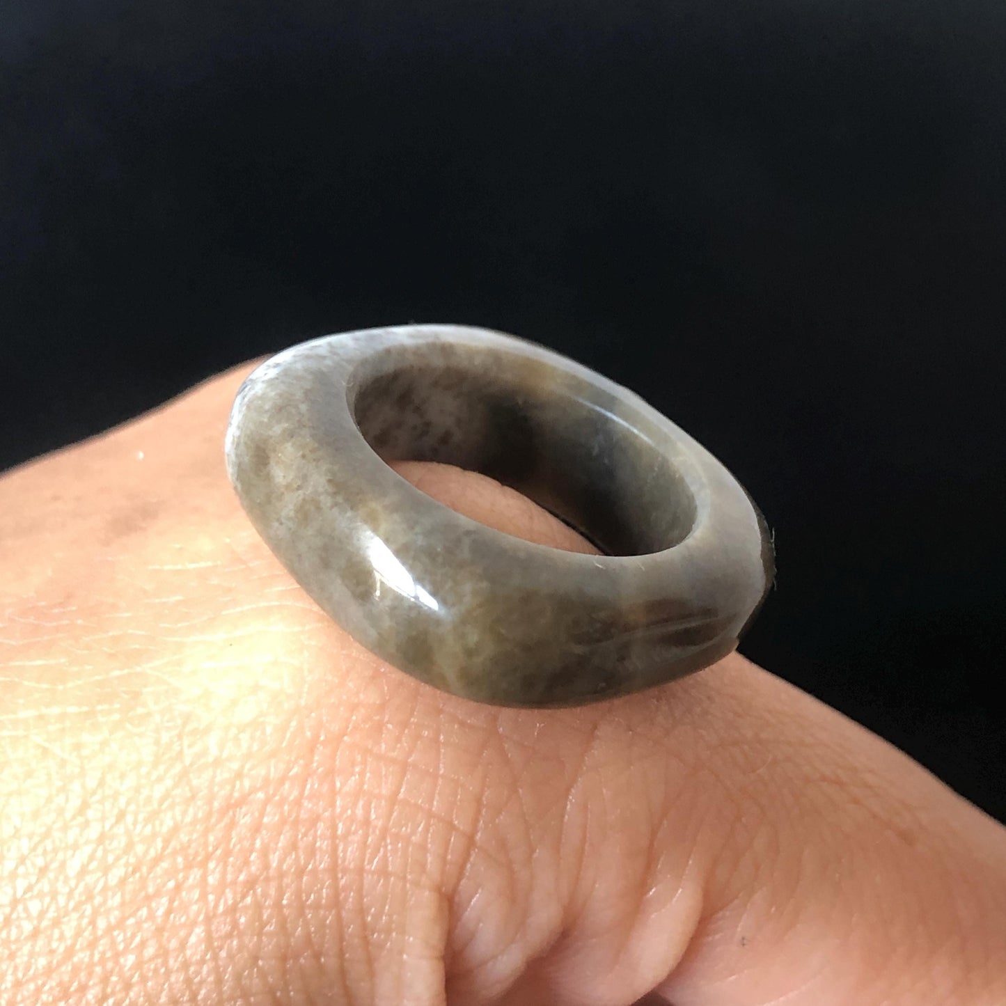 Natural Nephrite Jade Band Ring | US 6.5 | Untreated White Jade & Brown Jade Ring | Oreo Cookie Style | Women Statement Ring Stackable Ring gift for her untreated jade stackable ring cocktail ring for men square ring vintage ring chinese jade stone ring thumb ring ring pendant brown jade ring white jade ring pinky ring