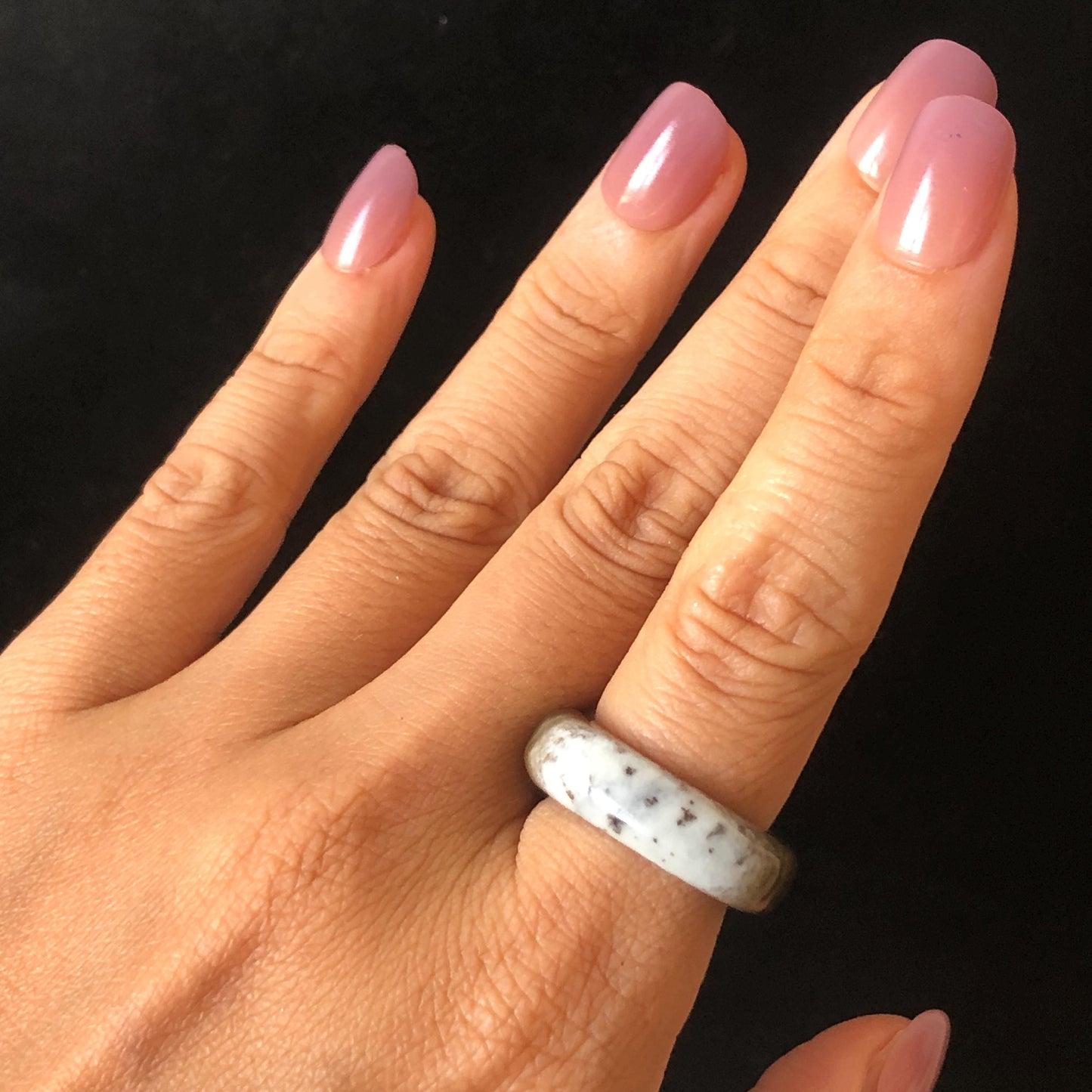 Natural Nephrite Jade Band Ring | US 6.5 | Untreated White Jade & Brown Jade Ring | Oreo Cookie Style | Women Statement Ring Stackable Ring gift for her untreated jade stackable ring cocktail ring for men square ring vintage ring chinese jade stone ring thumb ring ring pendant brown jade ring white jade ring pinky ring