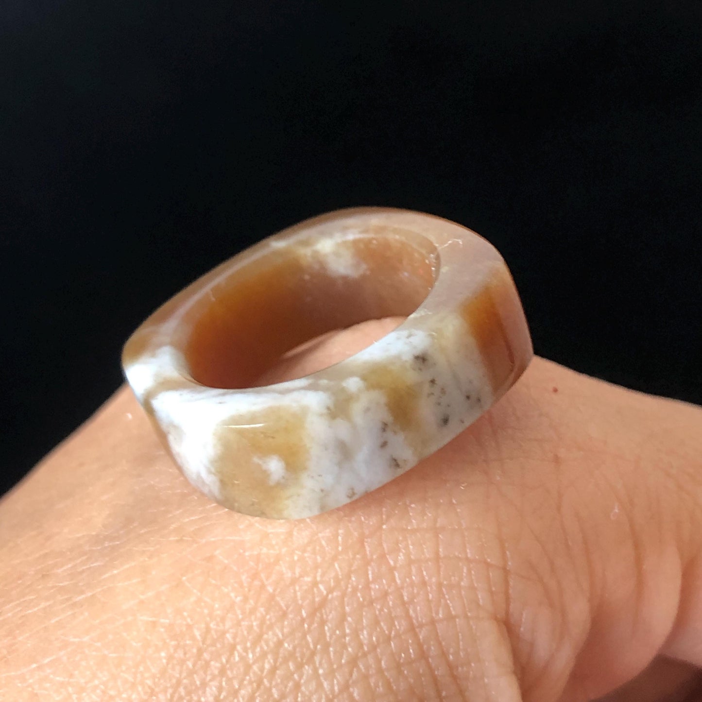 Natural Nephrite Jade Band Ring | US 5.25 | Untreated White Jade & Brown Jade Pinky Ring | Milk Coffee Latte | Women Statement Ring Stackable Ring gift for her untreated jade stackable ring cocktail ring for men square ring vintage ring chinese jade stone ring thumb ring ring pendant brown jade ring white jade ring