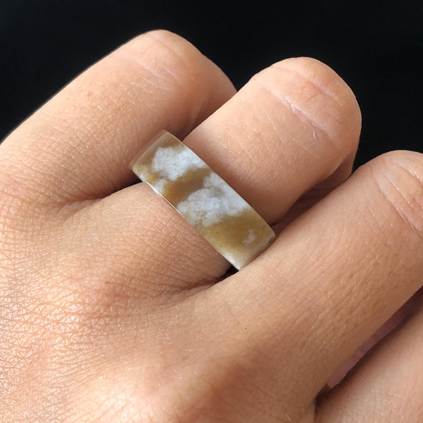 Natural Nephrite Jade Band Ring | US 5.25 | Untreated White Jade & Brown Jade Pinky Ring | Milk Coffee Latte | Women Statement Ring Stackable Ring gift for her untreated jade stackable ring cocktail ring for men square ring vintage ring chinese jade stone ring thumb ring ring pendant brown jade ring white jade ring