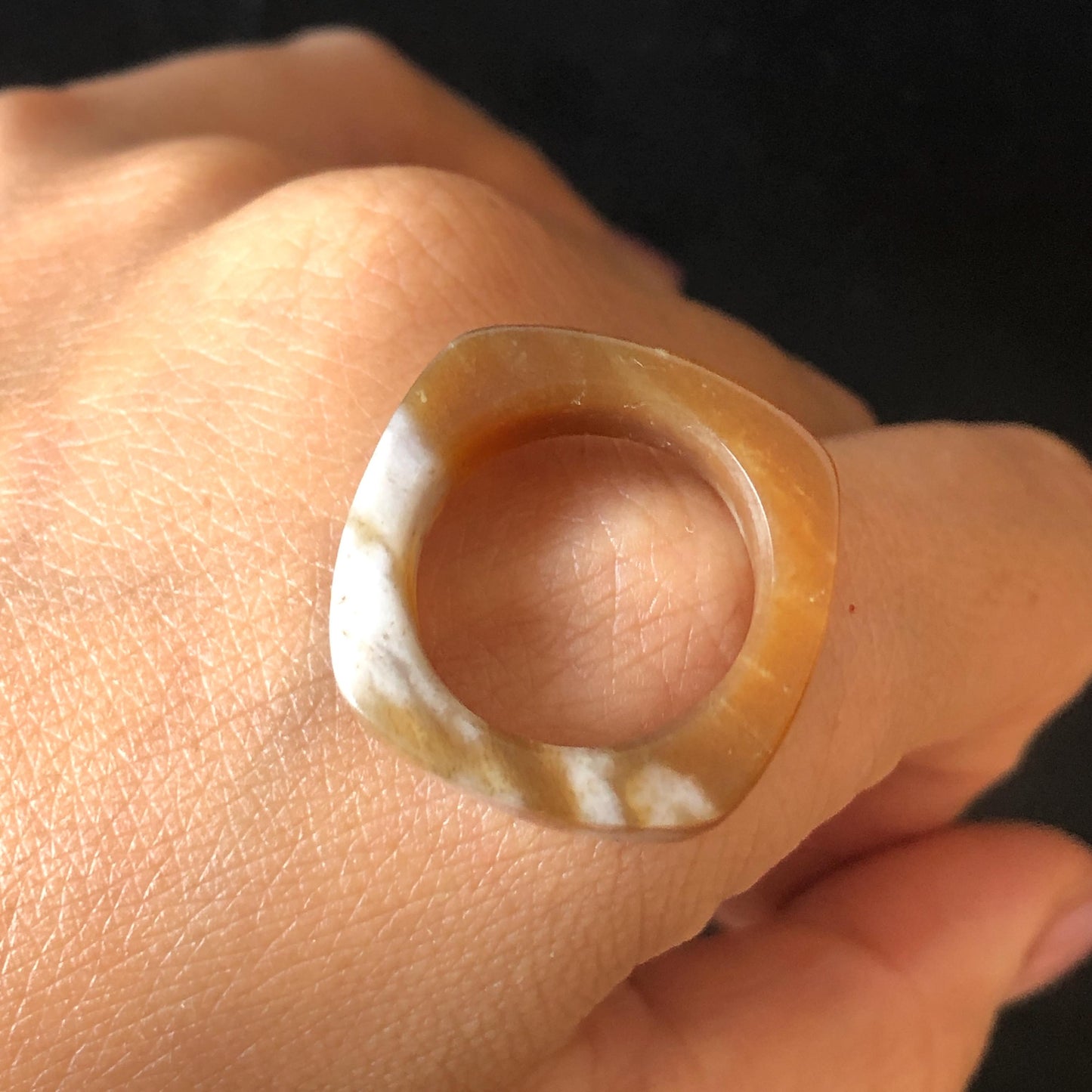Natural Nephrite Jade Band Ring | US 5.25 | Untreated White Jade & Brown Jade Pinky Ring | Milk Coffee Latte | Women Statement Ring Stackable Ring gift for her untreated jade stackable ring cocktail ring for men square ring vintage ring chinese jade stone ring thumb ring ring pendant brown jade ring white jade ring