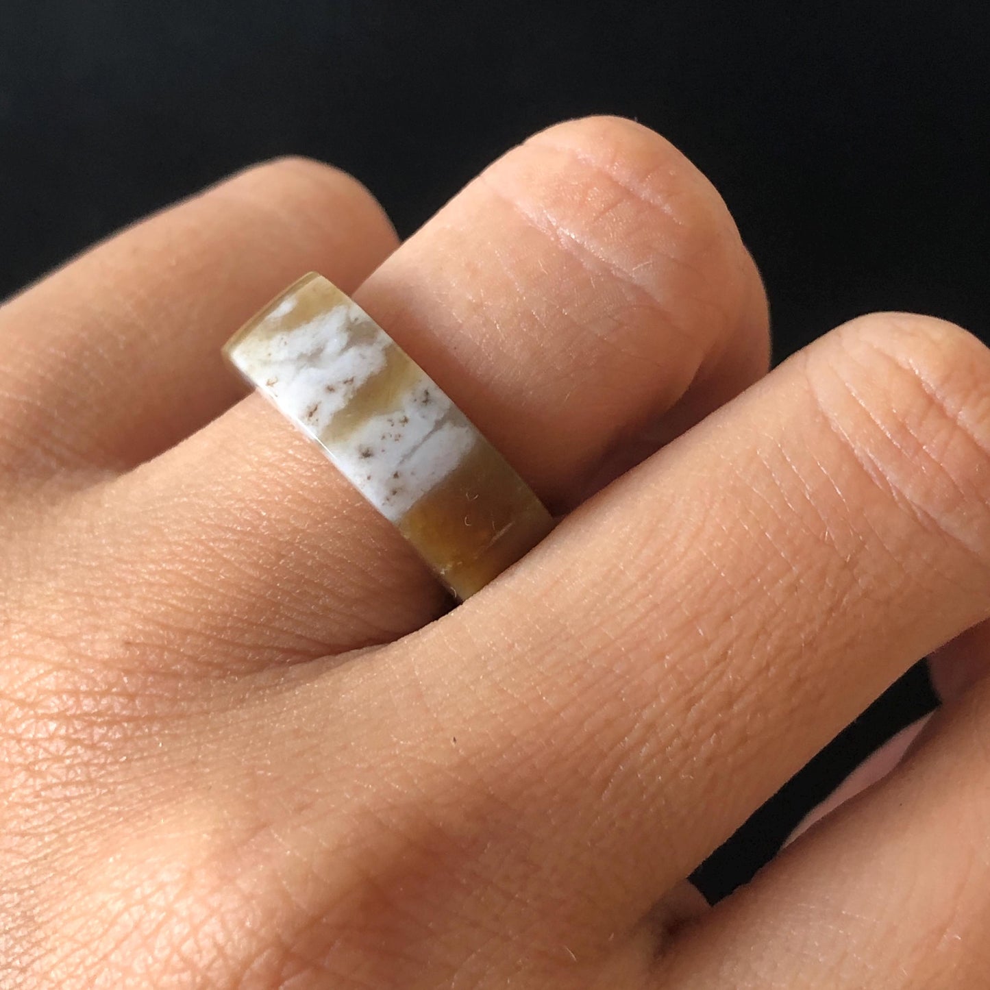 Natural Nephrite Jade Band Ring | US 5.25 | Untreated White Jade & Brown Jade Pinky Ring | Milk Coffee Latte | Women Statement Ring Stackable Ring gift for her untreated jade stackable ring cocktail ring for men square ring vintage ring chinese jade stone ring thumb ring ring pendant brown jade ring white jade ring