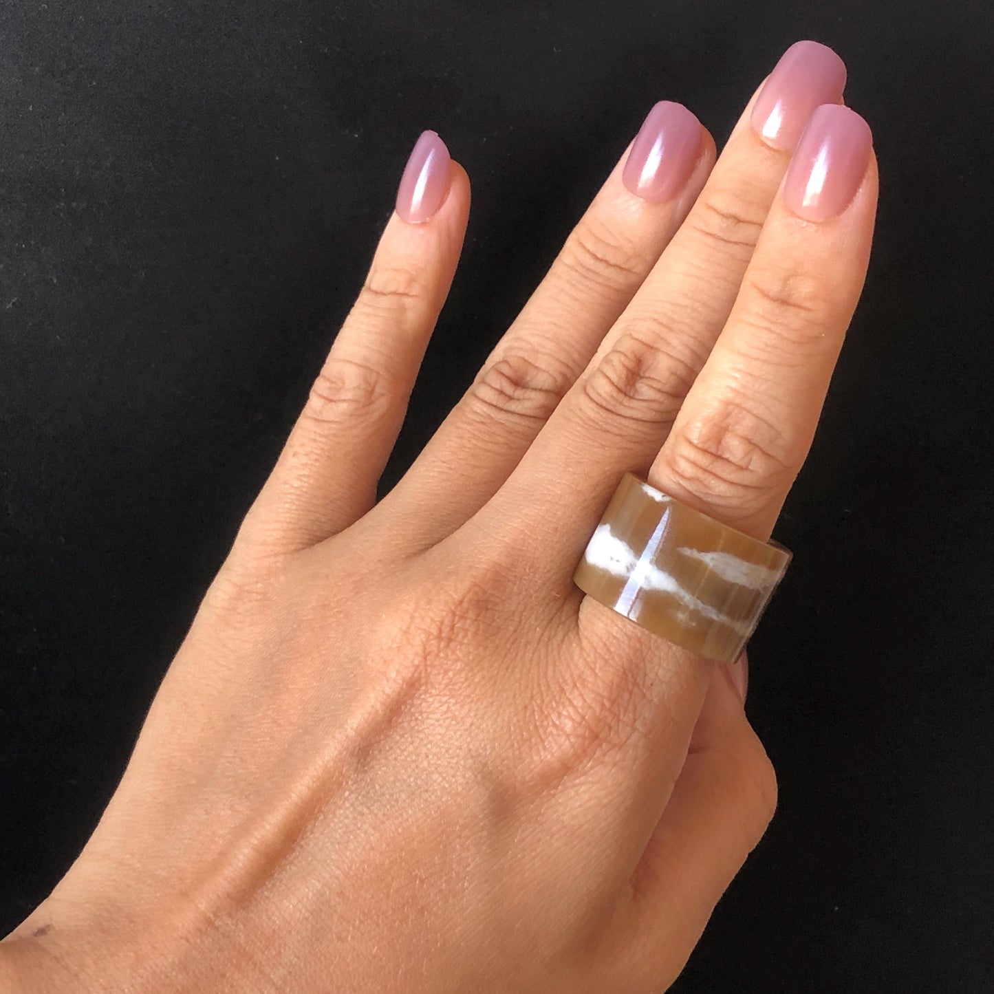 Natural Nephrite Jade Band Ring | US 7.5 | Untreated White Jade & Brown Jade Pinky Ring | Milk Coffee Latte | Women Statement Ring gift for her untreated jade stackable ring cocktail ring for men square ring vintage ring chinese jade stone ring thumb ring ring pendant brown jade ring white jade ring