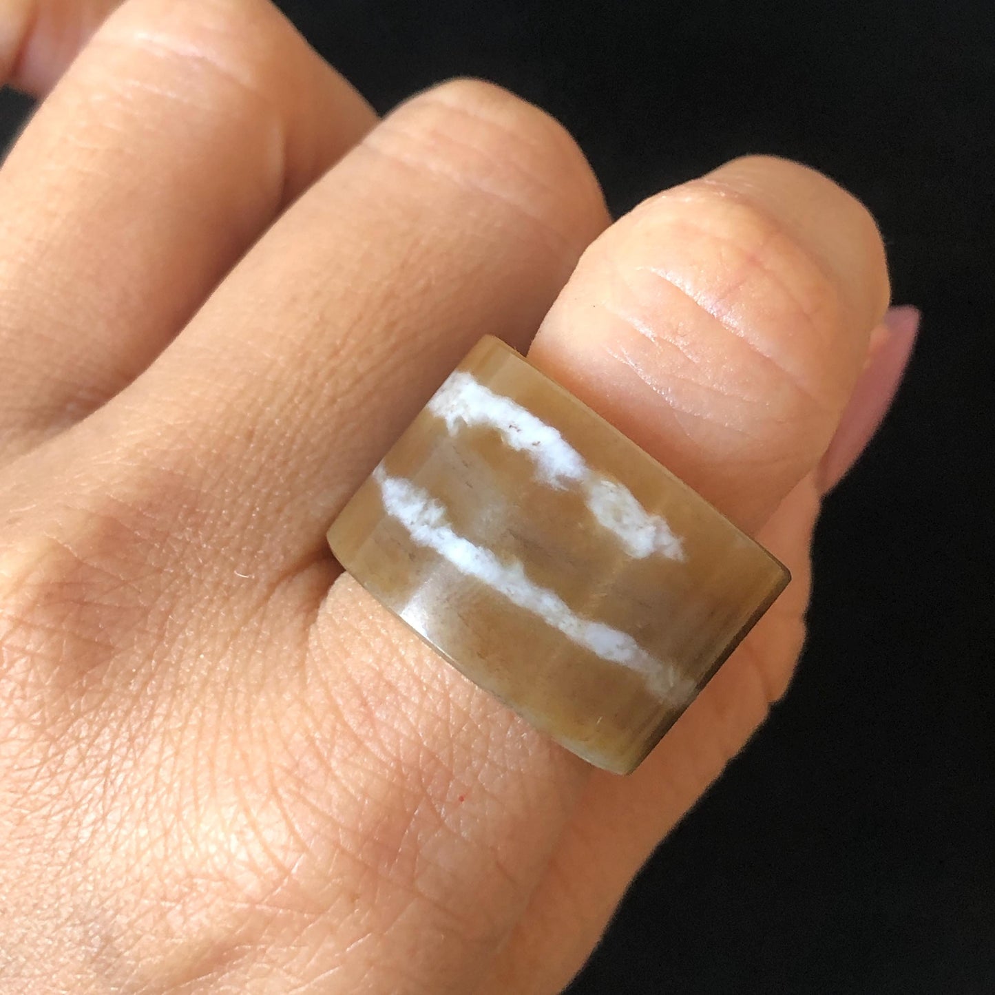Natural Nephrite Jade Band Ring | US 7.5 | Untreated White Jade & Brown Jade Pinky Ring | Milk Coffee Latte | Women Statement Ring gift for her untreated jade stackable ring cocktail ring for men square ring vintage ring chinese jade stone ring thumb ring ring pendant brown jade ring white jade ring
