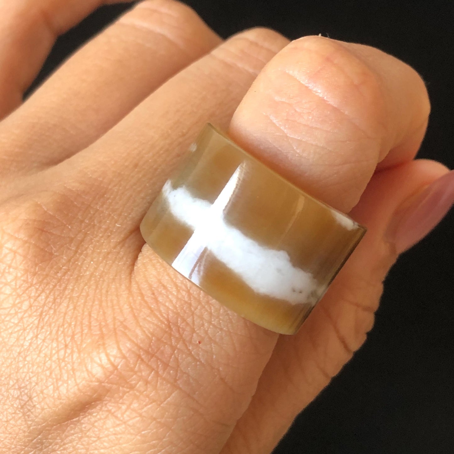 Natural Nephrite Jade Band Ring | US 7.5 | Untreated White Jade & Brown Jade Pinky Ring | Milk Coffee Latte | Women Statement Ring gift for her untreated jade stackable ring cocktail ring for men square ring vintage ring chinese jade stone ring thumb ring ring pendant brown jade ring white jade ring